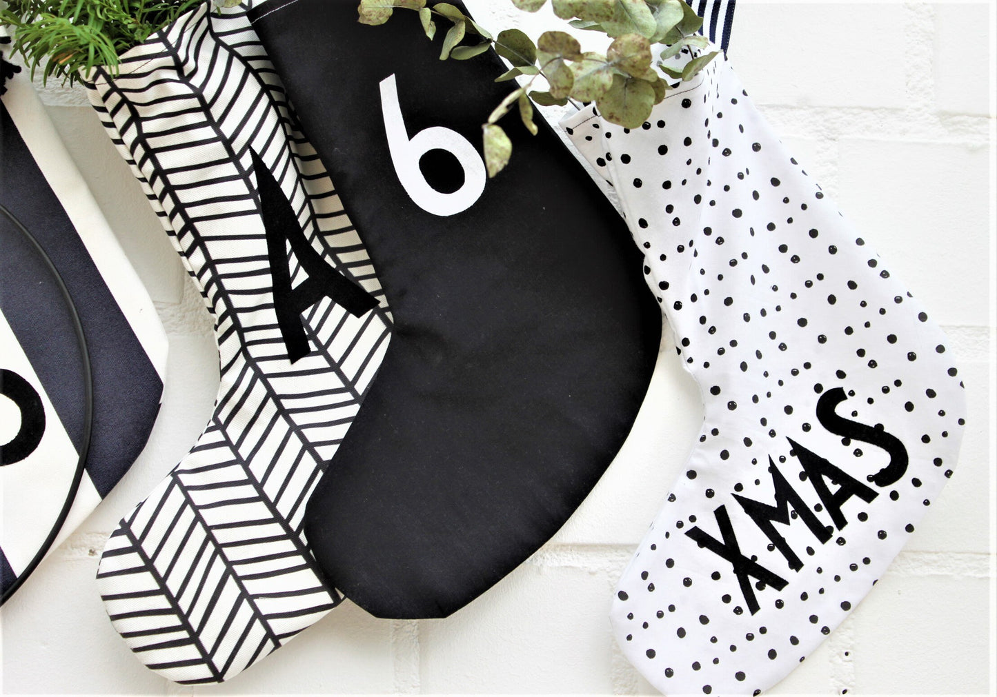 Nikolausstiefel, Nikolausstrumpf, Nikolaus, Advent, Weihnachten,Nikolausstrumpf Stoff, Weihnachtsdeko schwarz-weiß,Weihnachten skandinavisch