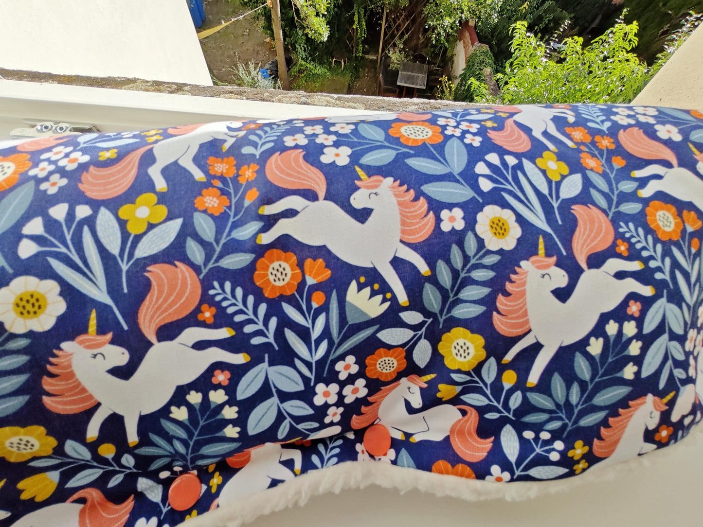 Kinderwagenmuff 1x sofort verfügbar in dunkelblau Kinderwagen Handmuff kuschlig warm Geschenk Geburt Baby Buggy mit süßem Einhornmotiv