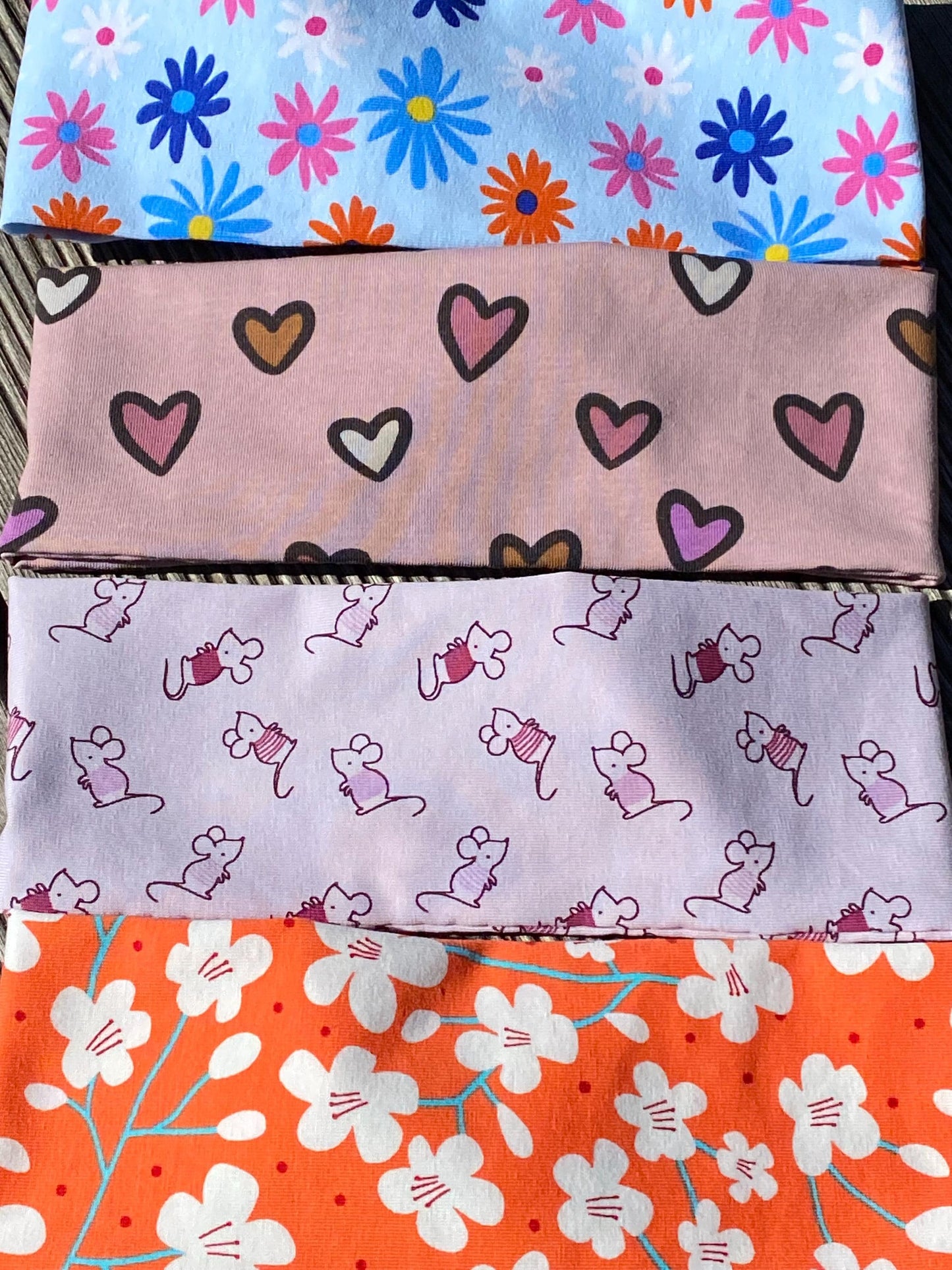 Kinder Stirnband, Haarband, Stirnband Frühling, Sommer, Herbst Mädchen Jersey Stirnband, Twistband, Bandeau Milla Louise Blumen hellblau