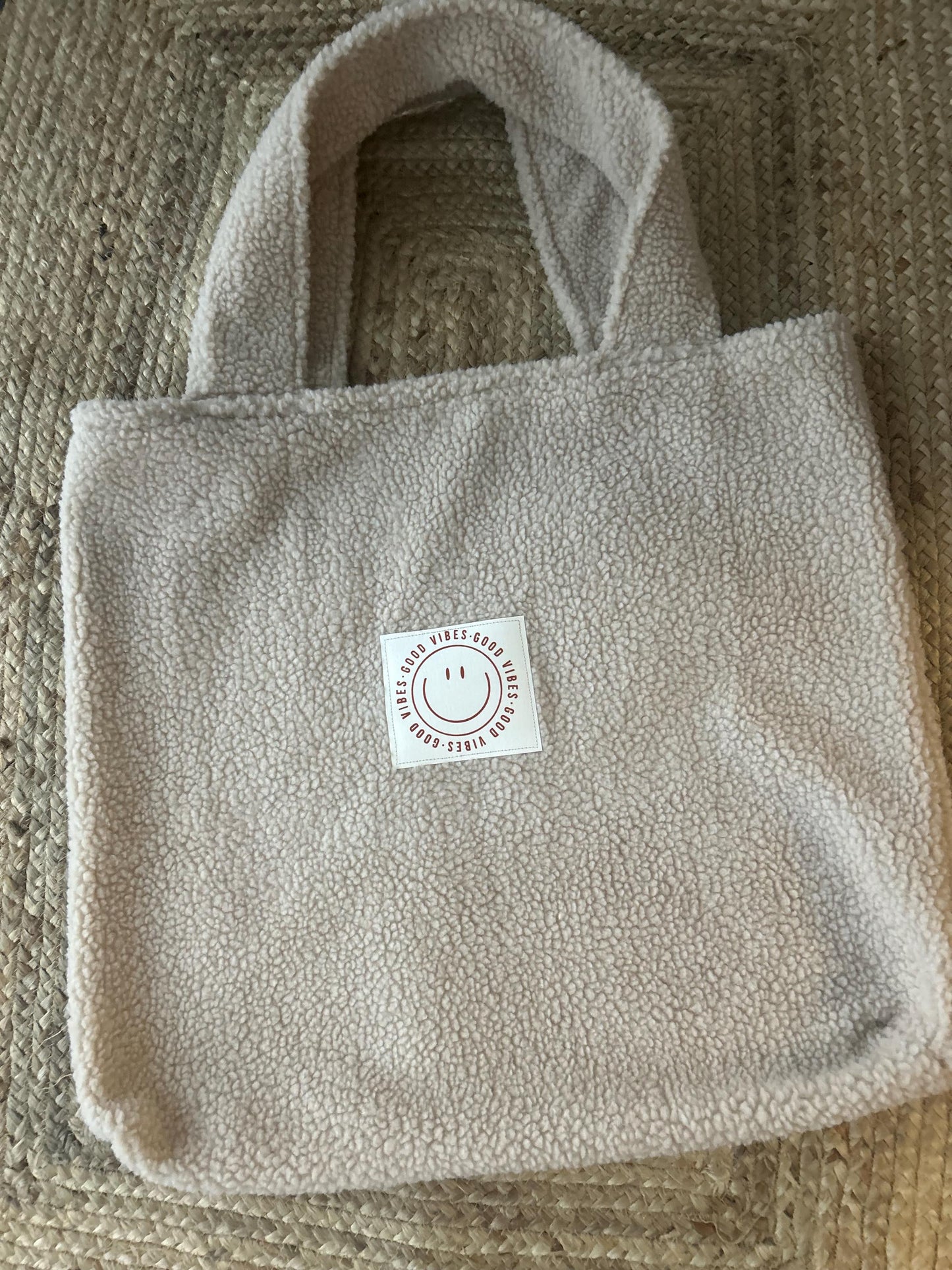 XXL Teddyfleece Tasche, Beutel Teddyfell, Teddy Tasche, Kinderwagentasche Teddy, Teddyfleece, Geschenk personalisiert, Teddyplüsch, Smiley