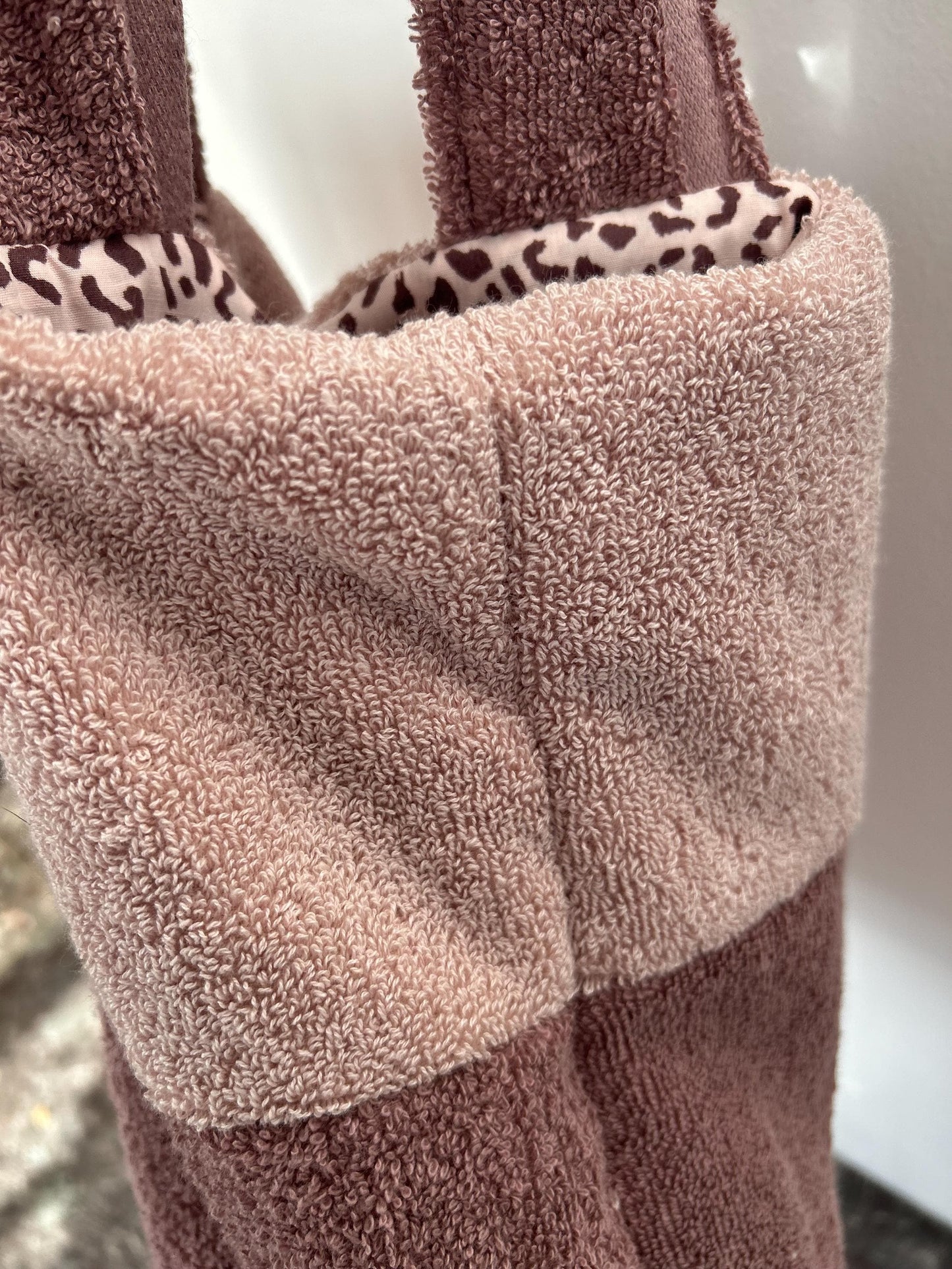 große Frottee Tasche, Beutel Frottee, große Badetasche, Kinderwagentasche ,Leo-Tasche, Geschenk personalisiert, Frottee rosa, Smiley
