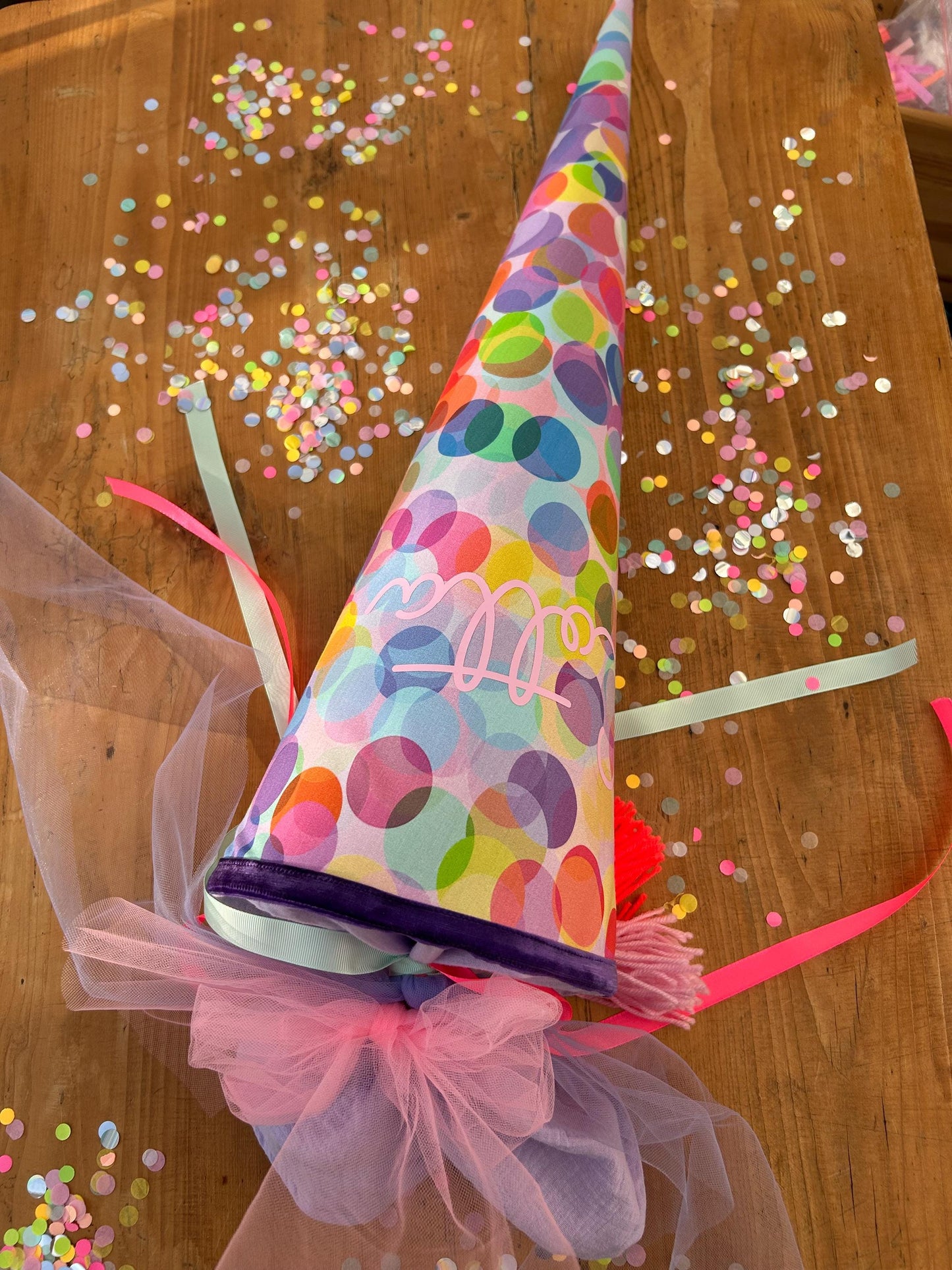 Schultüte Musselin Schultüte Mädchen Schultüte Punkte, Schultüte neon, Schultüte Ergobag, Schultüte Dots, Konfetti, Schultüte personalisiert