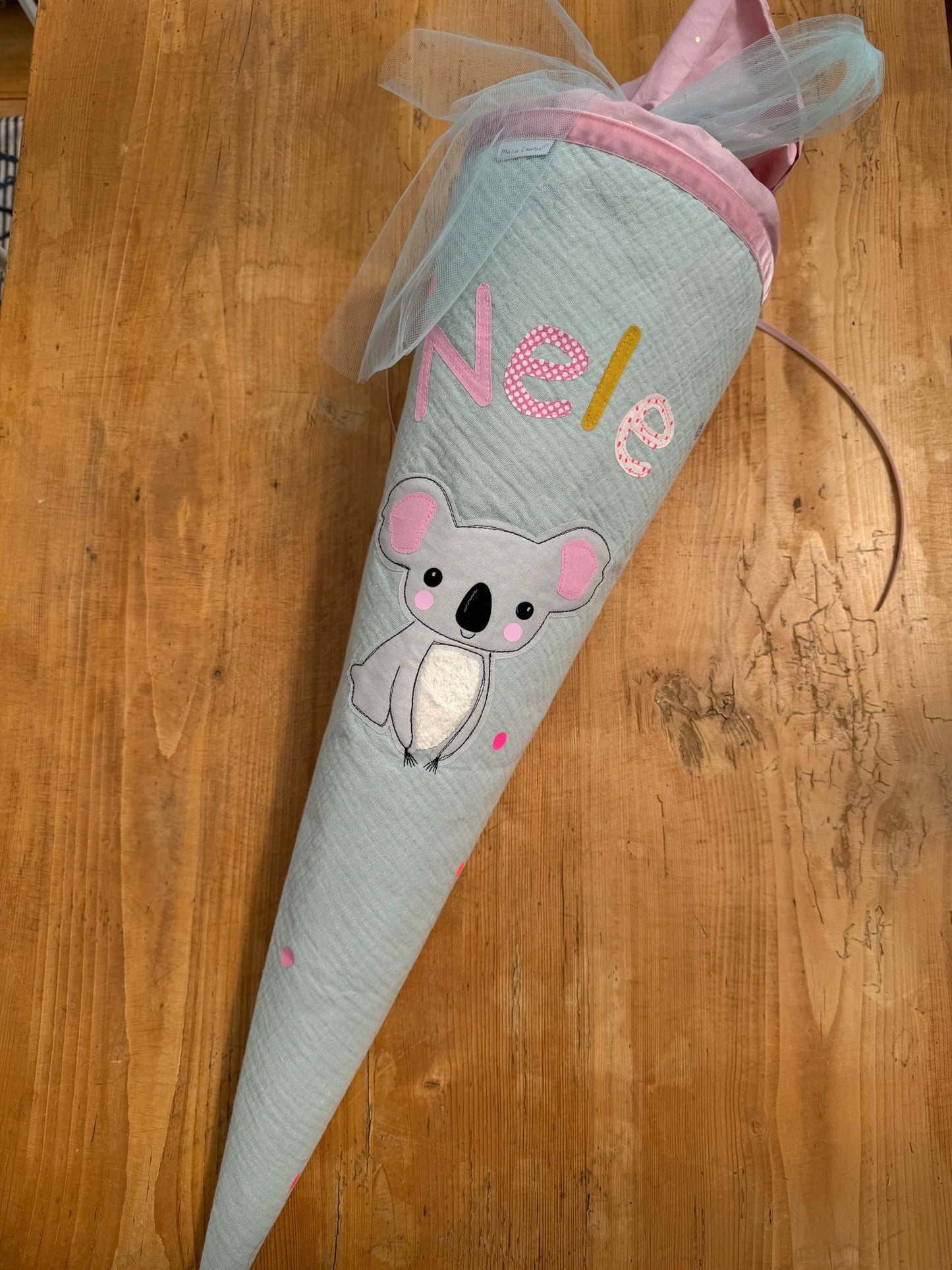 2 Einzelstücke "Nele" und "Romy", sofort lieferbar, Schultüte Musselin Schultüte Mädchen Schultüte Koala Einschulung, Konfetti