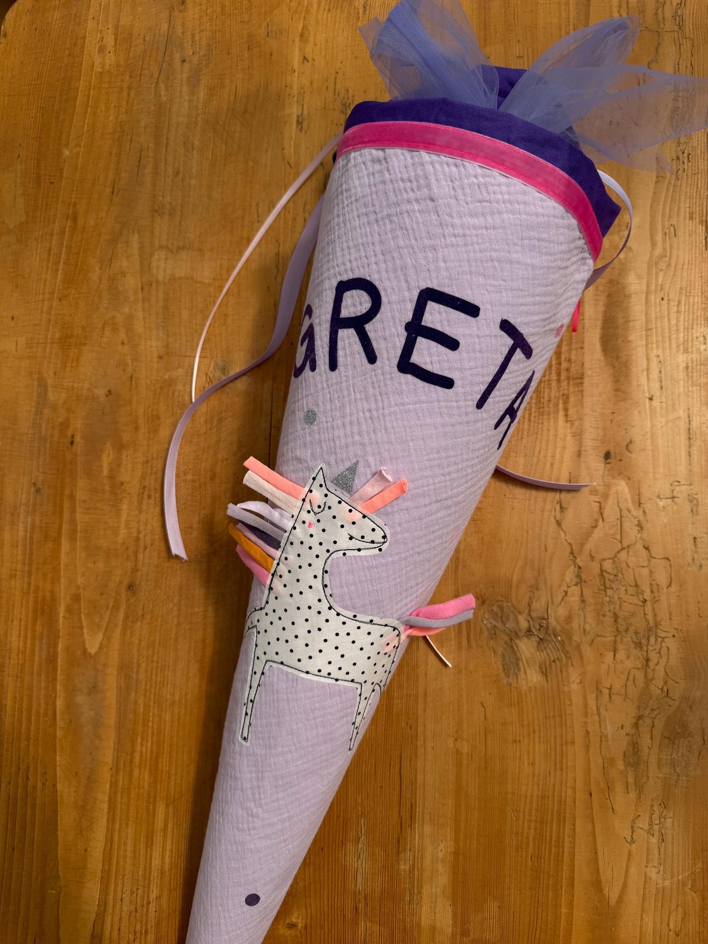 Einzelstück "Greta",sofort lieferbar! Schultüte Musselin Schultüte Stoff Schulanfang Schultüte Mädchen Schultüte Einhorn Einschulung