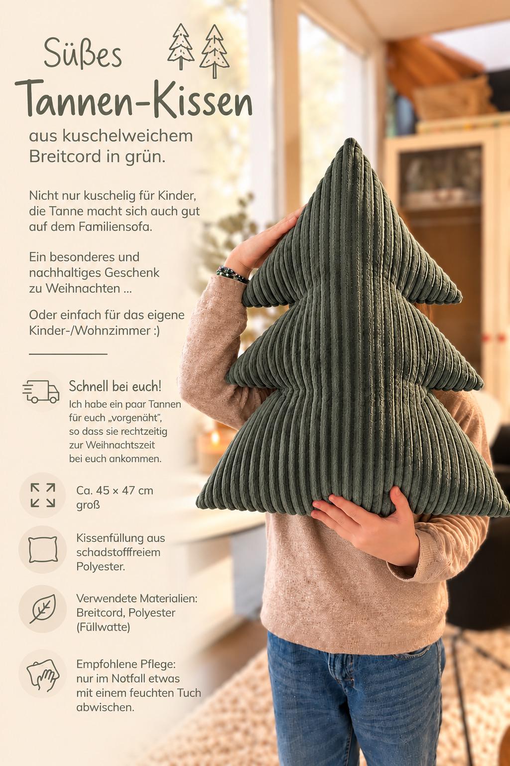 Tannen Kissen aus Cord | Weihnachtsdeko | Tannenkissen | Weihnachtskissen | Geschenk Weihnachten | Kinderzimmer Deko beige | Cord beige
