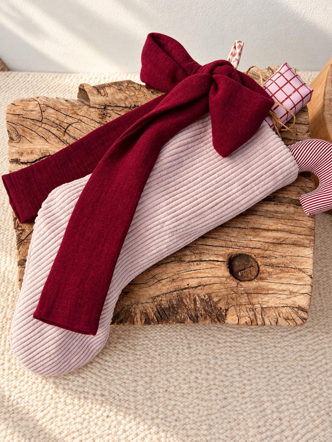 Nikolausstiefel aus Musselin | Nikolausstrumpf Kinder | Weihnachtsstrumpf mit Schleife | Cord rosa | Nikolaus Geschenk | Weihnachten