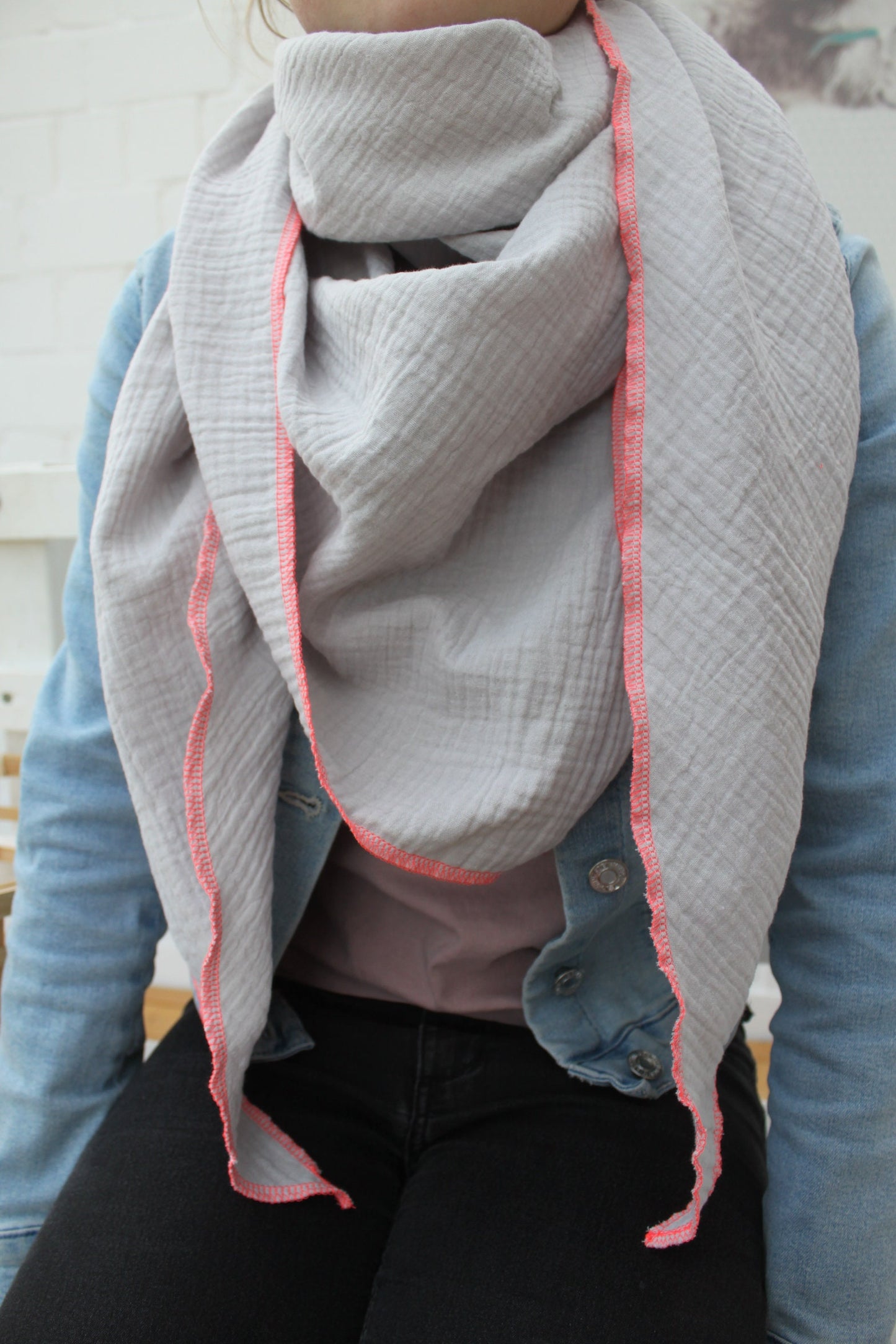 Musselintuch, Musselinschal, Halstuch Musselin, Windelstoff, Musselin grau,Dreieckstuch Musselin,Musselintuch grau, Baumwollmuselin, Sommer