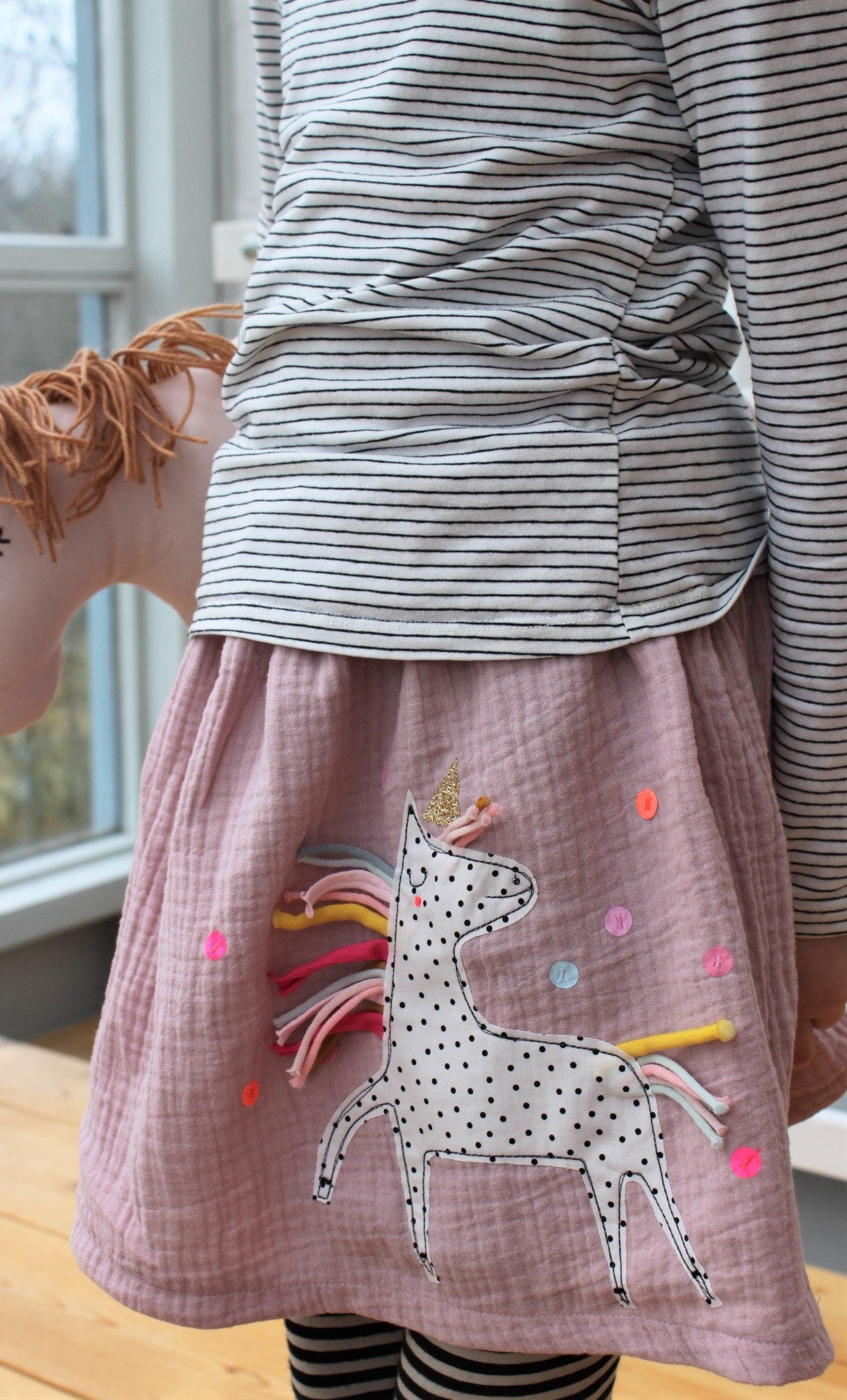 Mädchenrock Musselin, Rock Musselin, Musselinrock,Musselin, Rock Einhorn,Einhornrock, Konfetti,Glitzerrock,Musselin rosa, altrosa