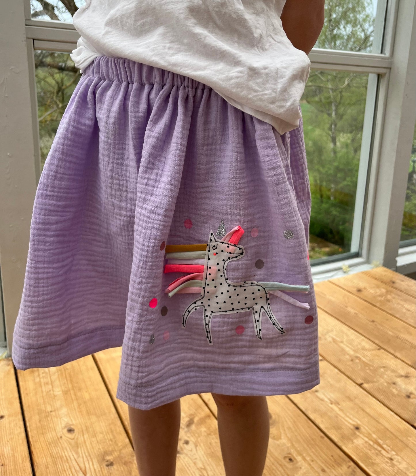 Mädchenrock Musselin, Rock Musselin, Musselinrock,Musselin, Rock Einhorn,Einhornrock, Konfetti,Glitzerrock, Musselin lila, flieder