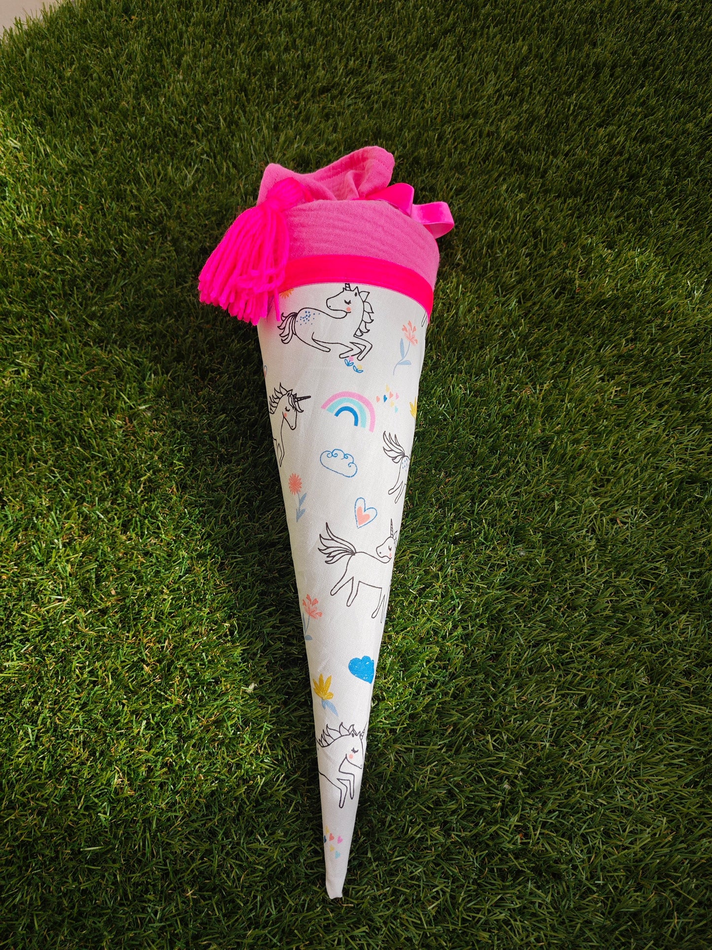 Geschwisterschultüte, Zuckertüte, Trosttüte Musselin Schultüte Stoff Schulanfang Einschulung Musselinschultüte Einhorn Mädchen Milla Louise