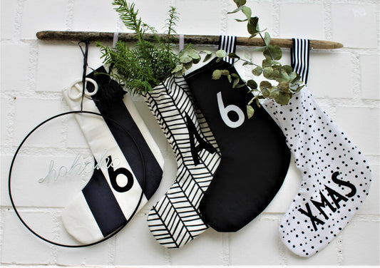 Nikolausstiefel, Nikolausstrumpf, Nikolaus, Advent, Weihnachten,Nikolausstrumpf Stoff, Weihnachtsdeko schwarz-weiß,Weihnachten skandinavisch