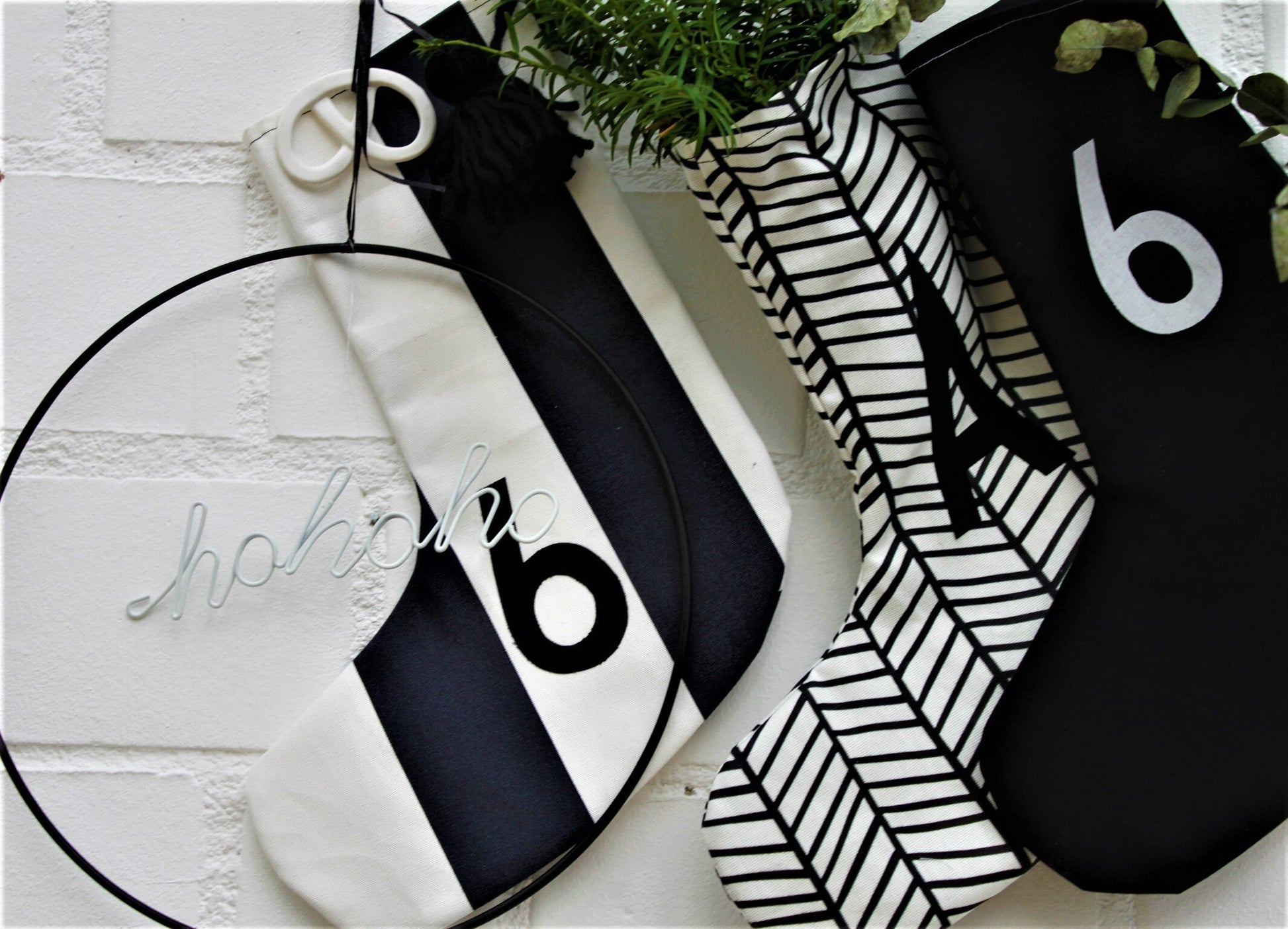 Nikolausstiefel, Nikolausstrumpf, Nikolaus, Advent, Weihnachten,Nikolausstrumpf Stoff, Weihnachtsdeko schwarz-weiß,Weihnachten skandinavisch