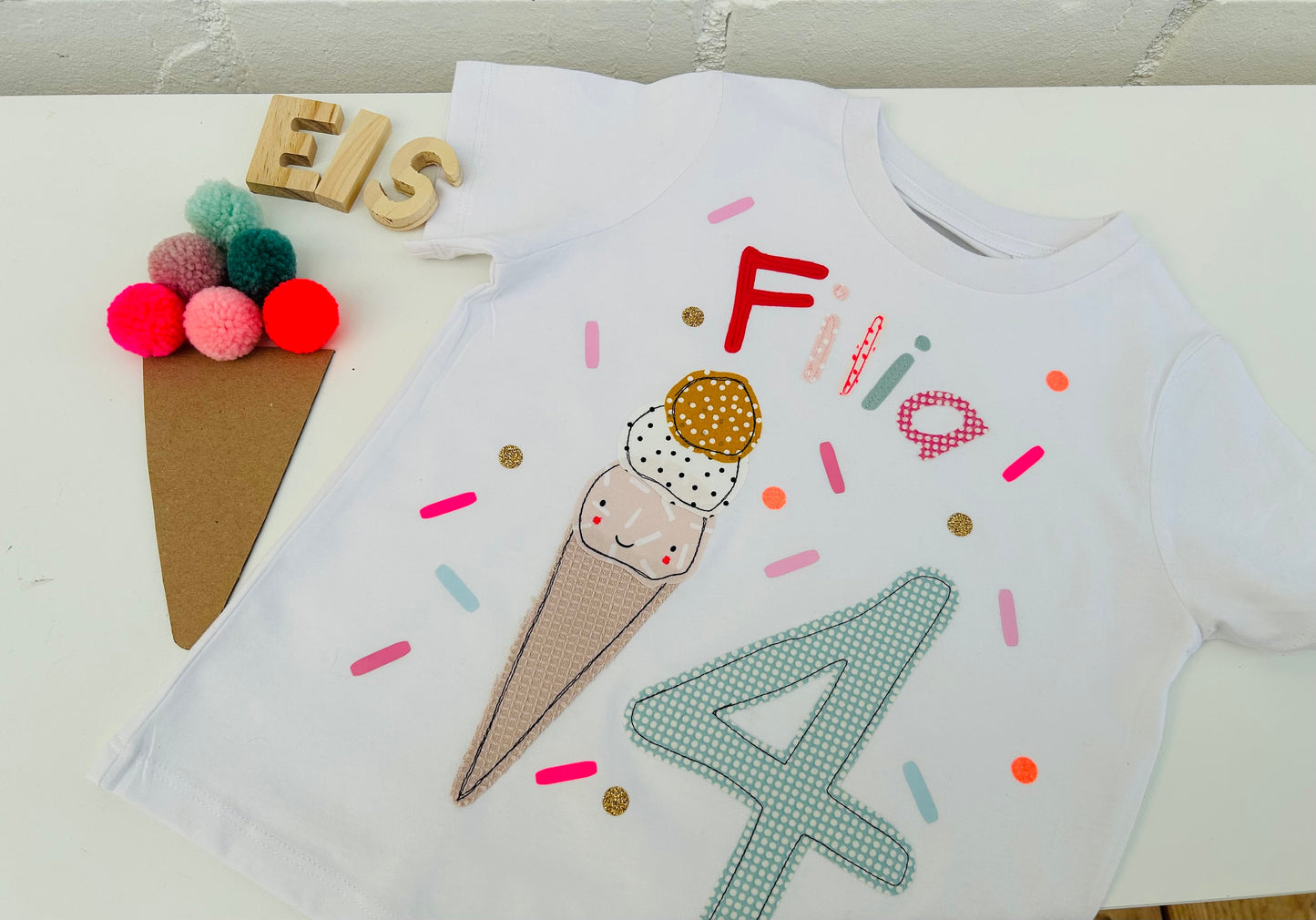 Shirt Eis, Waffeleis, Eis Shirt Mädchen, Kinder, T-Shirt, Geburtstag, Zahl, Namen, Kuchen, Geschenk, Shirt zum Geburtstag, Eisparty
