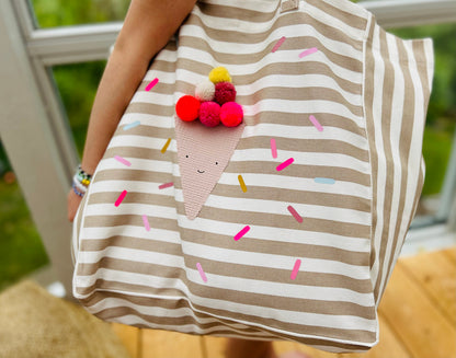 XL Badetasche, Tasche Stofftasche Strandtasche Einkaufstasche große Tasche Badetasche Eis Eis-Tasche Canvastasche, Eiswaffel Tasche