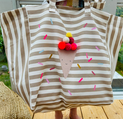 XL Badetasche, Tasche Stofftasche Strandtasche Einkaufstasche große Tasche Badetasche Eis Eis-Tasche Canvastasche, Eiswaffel Tasche