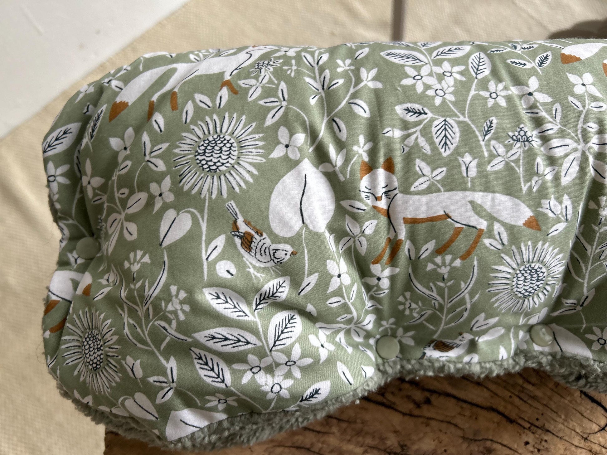 Kinderwagenmuff, Kinderwagen Handmuff, Muff Baby, Kinderwagenmuff Fuchs, warme Hände, Geschenk zur Geburt, Muff grün, Weihnachtsgeschenk