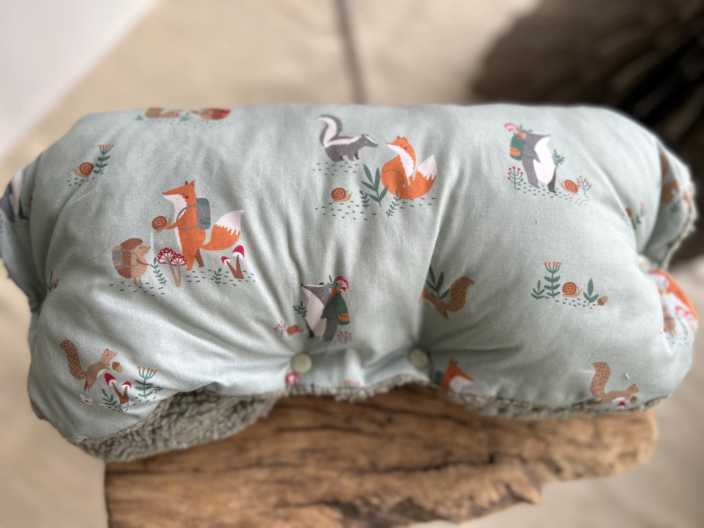 Kinderwagenmuff, Kinderwagenmuff Tiere, Muff Baby, Kinderwagenmuff Fuchs, warme Hände, Geschenk zur Geburt, Muff grün, Weihnachtsgeschenk