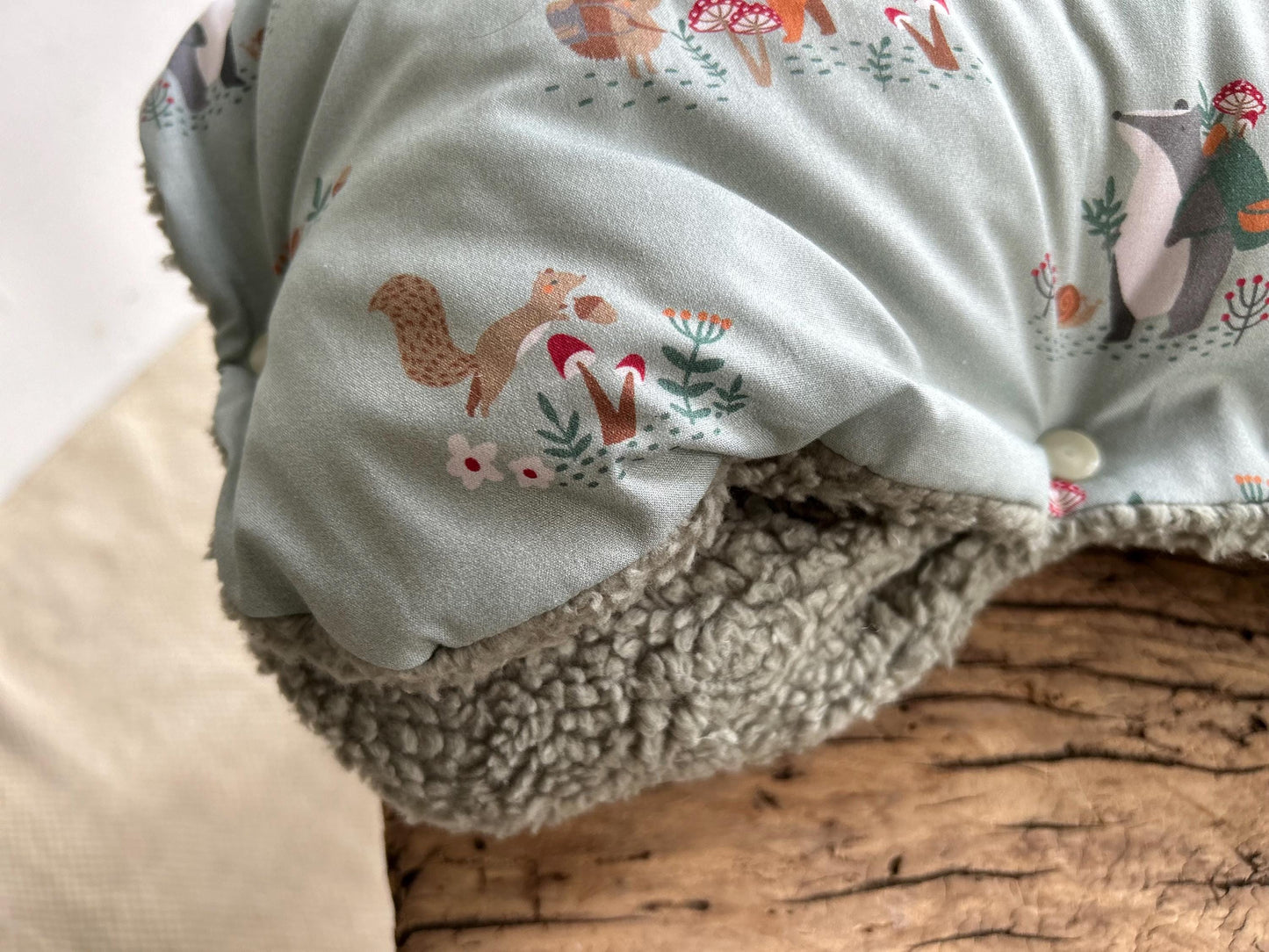 Kinderwagenmuff, Kinderwagenmuff Tiere, Muff Baby, Kinderwagenmuff Fuchs, warme Hände, Geschenk zur Geburt, Muff grün, Weihnachtsgeschenk