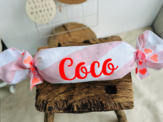 Kissen Bonbon, Bonbonkissen, Kissen Kinderzimmer, Geschenk Kinder, Kissen rosa weiß, Kissen in Bonbonform, Geschenk Weihnachten