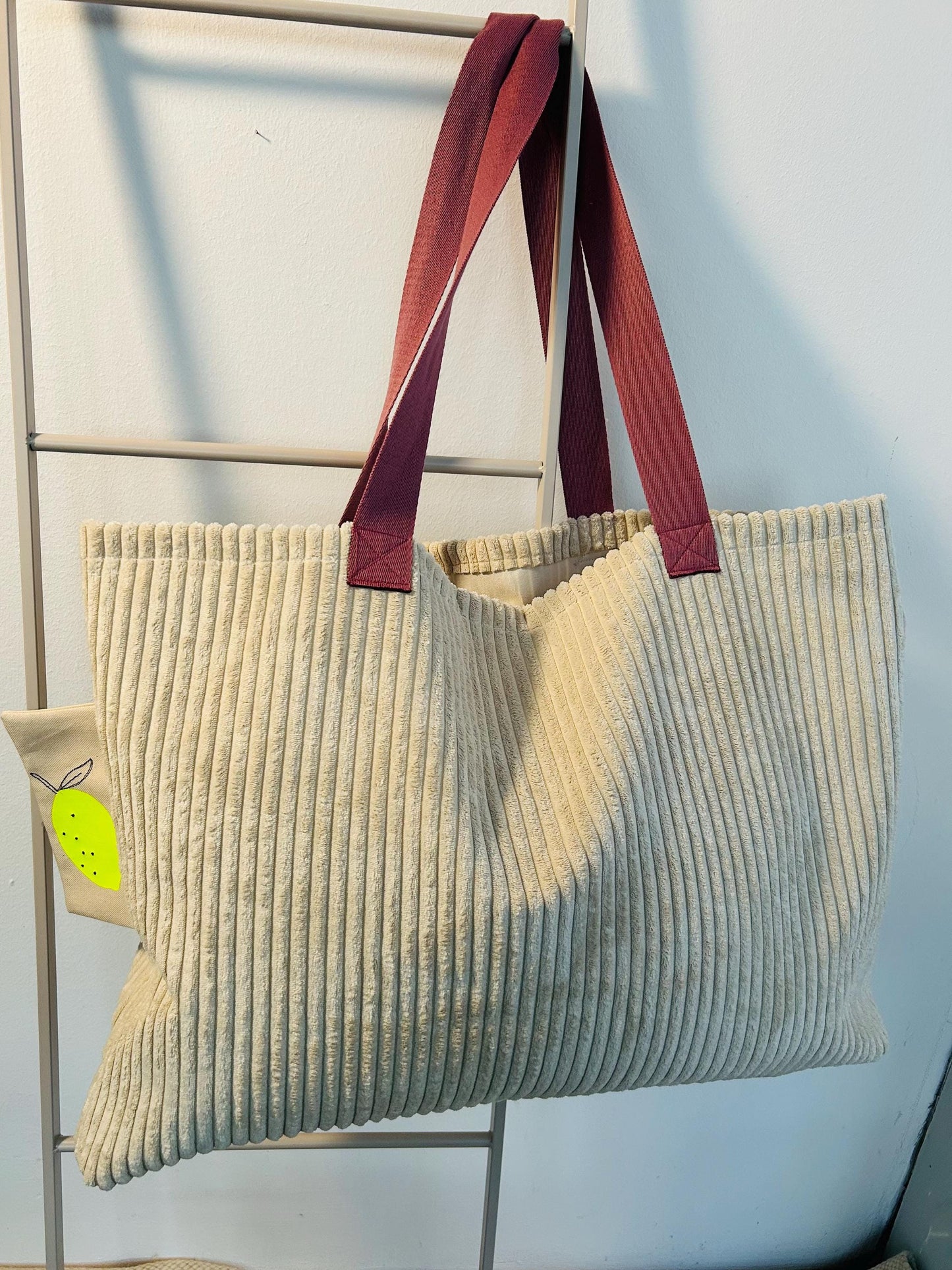 Breitcord Tasche, XXL Shopper Samtcord, Cord Beutel groß, Tasche Frühling, Tasche beige, Cordtasche groß, Tasche besonders, große Cordtasche