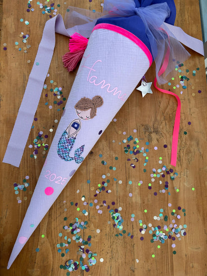Schultüte Musselin Schultüte Stoff Schultüte Mädchen Schultüte Meerjungfrau,Schultüte Tüll, Schultüte Ergobag,Schultüte Regenbogen, Konfetti