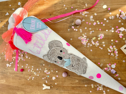 Schultüte Musselin Schultüte Stoff Schulanfang Schultüte Mädchen Schultüte Koala Einschulung Musselinschultüte beige Schultüte mit Name