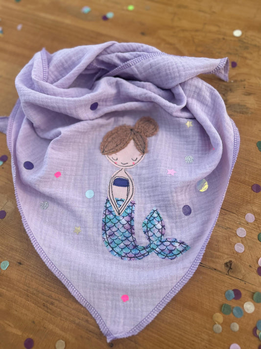 Kinder Halstuch Musselin, Musselintuch Musselinschal TuchMeerjungfrau, Geschenk, Konfetti, Glitzer, Musselin flieder, Tuch Frühling Ostern