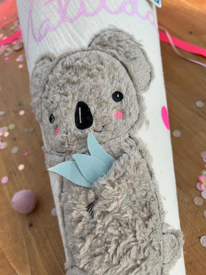 Schultüte Musselin Schultüte Stoff Schulanfang Schultüte Mädchen Schultüte Koala Einschulung Musselinschultüte beige Schultüte mit Name