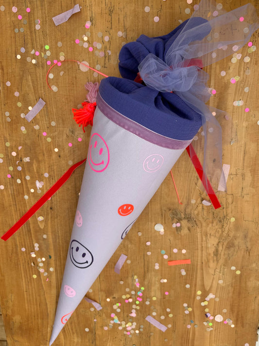 Schultüte Musselin Schultüte Stoff Schultüte Mädchen Schultüte Smileys ,Schultüte Tüll, Schultüte Ergobag, Schultüte lila flieder, Konfetti