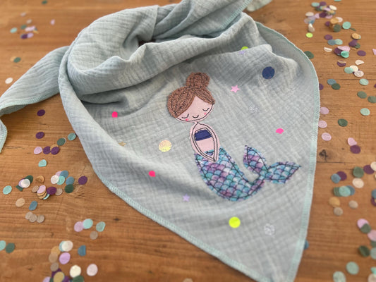 Kinder Halstuch Musselin, Musselintuch Musselinschal TuchMeerjungfrau, Geschenk, Konfetti, Glitzer, Musselin mint, Tuch Frühling Ostern