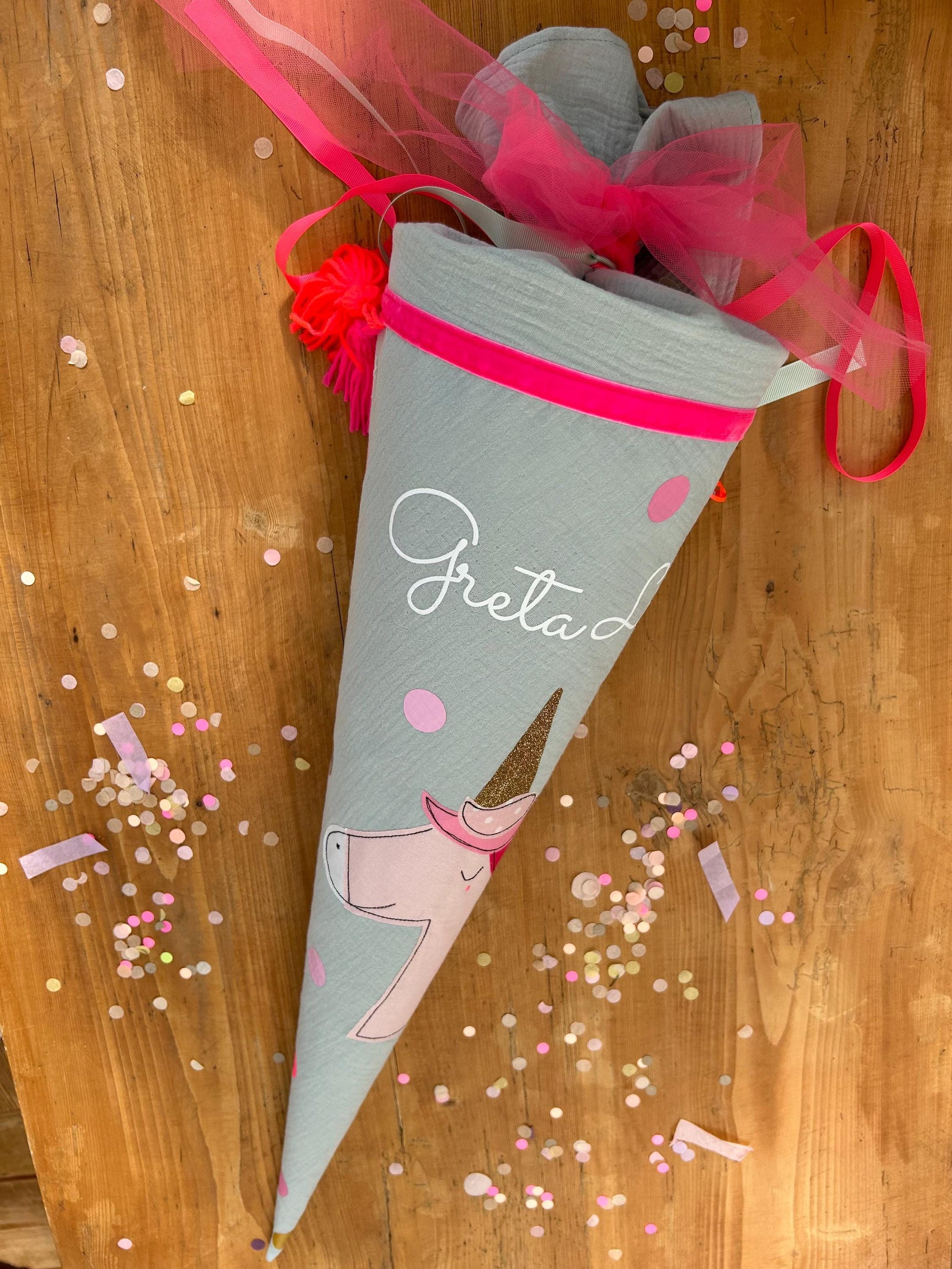 Schultüte Musselin Schultüte Stoff Schulanfang Schultüte Mädchen Schultüte Einhorn Einschulung Geschwisterschultüte Musselinschultüte