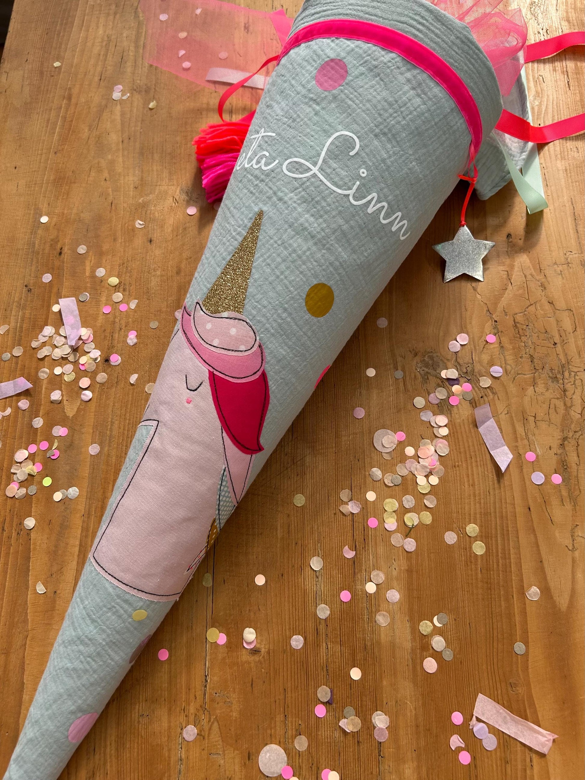 Schultüte Musselin Schultüte Stoff Schulanfang Schultüte Mädchen Schultüte Einhorn Einschulung Geschwisterschultüte Musselinschultüte