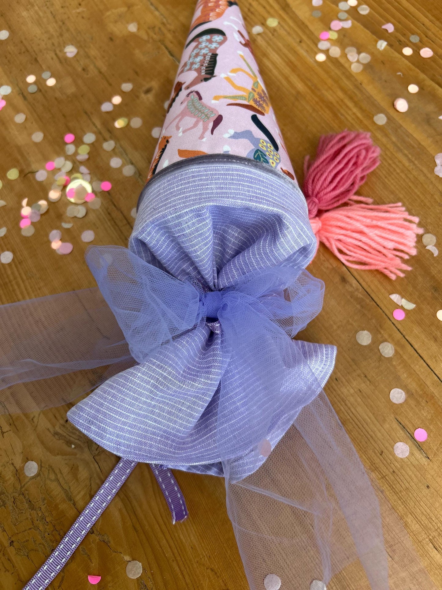 Einzelstück! sofort lieferbar, Schultüte Musselin Schultüte Stoff Schultüte Mädchen Schultüte Pferde, Pferdeschultüte, Zuckertüte