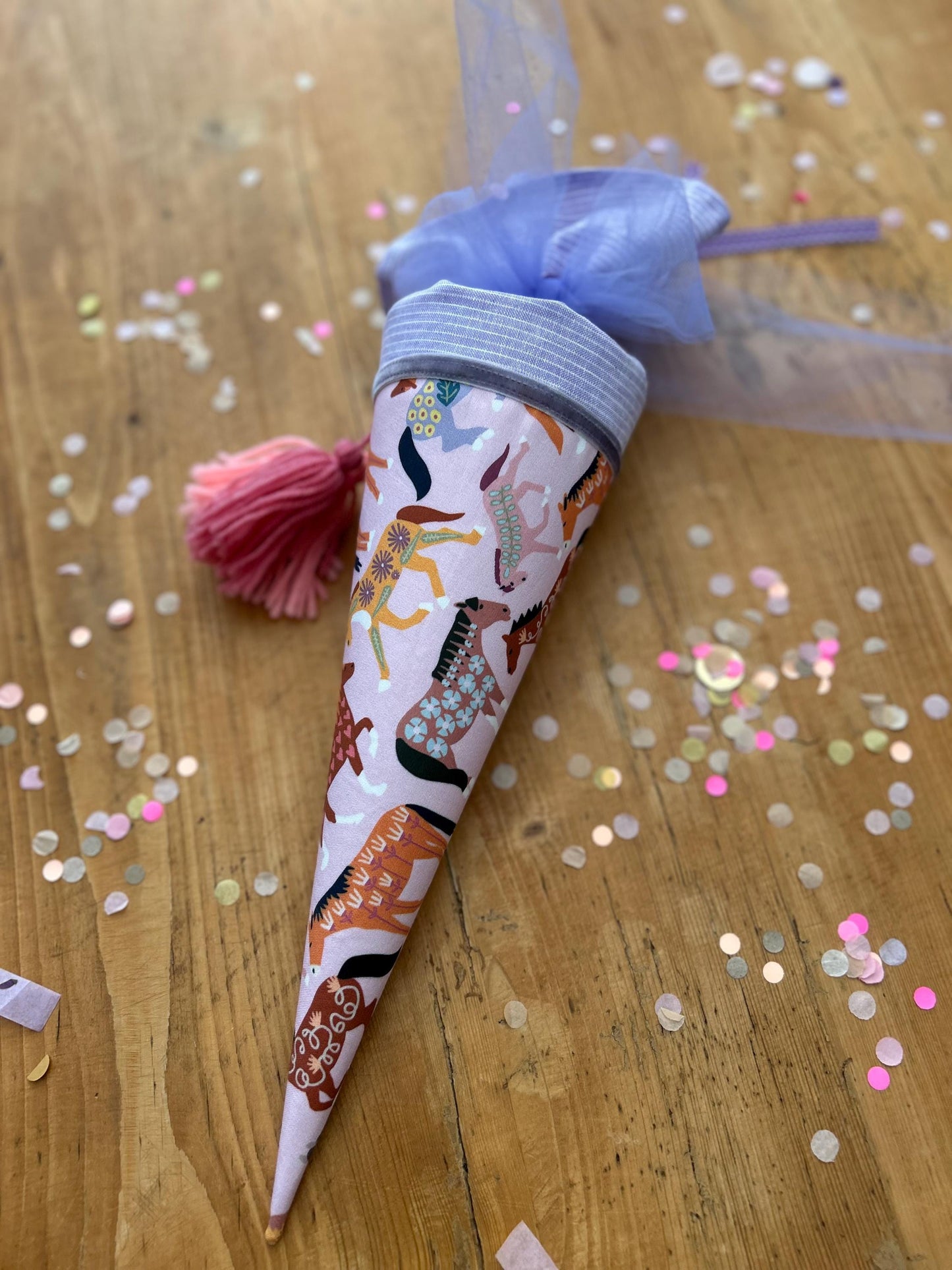 Einzelstück! sofort lieferbar, Schultüte Musselin Schultüte Stoff Schultüte Mädchen Schultüte Pferde, Pferdeschultüte, Zuckertüte