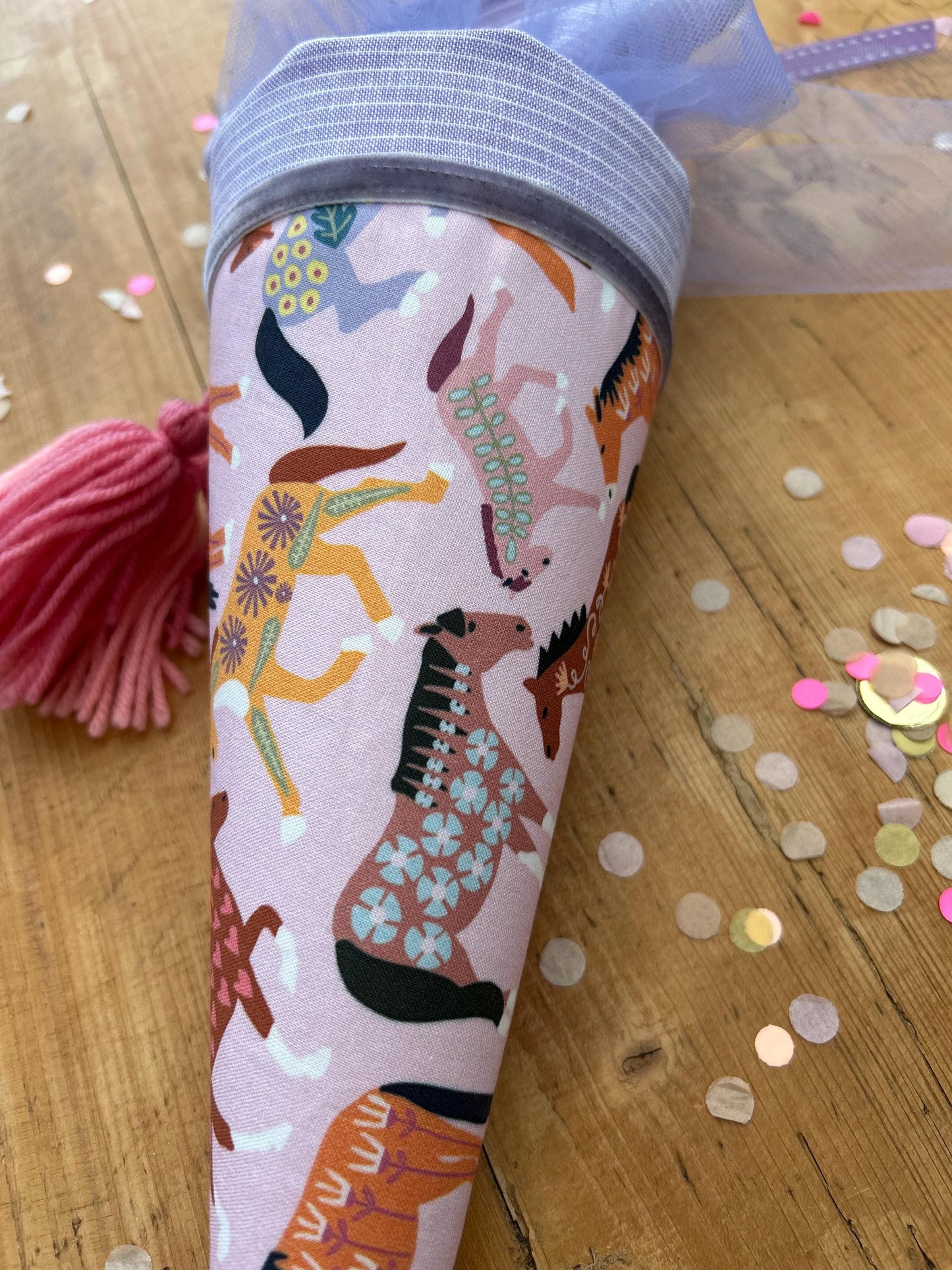 Schultüte Geschwisterschultüte Musselin Schultüte Stoff Schultüte Mädchen Schultüte Pferde, Schultüte Tüll, Pferdeschultüte, Zuckertüte