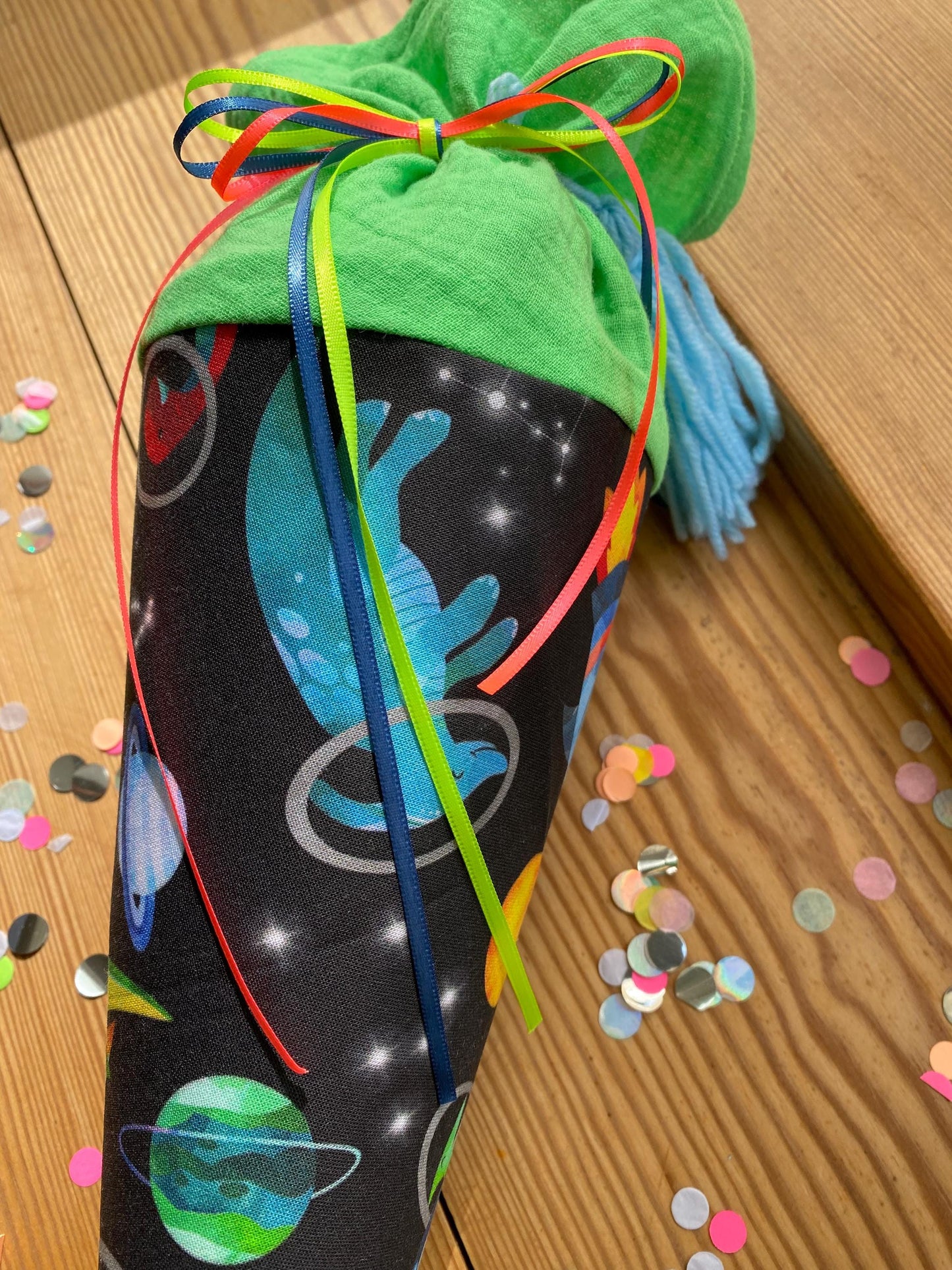 Geschwisterschultüte, Zuckertüte, Trosttüte Jungs neon Schultüte Stoff Schulanfang Einschulung Dino Dinosaurier Astronauten Milla Louise