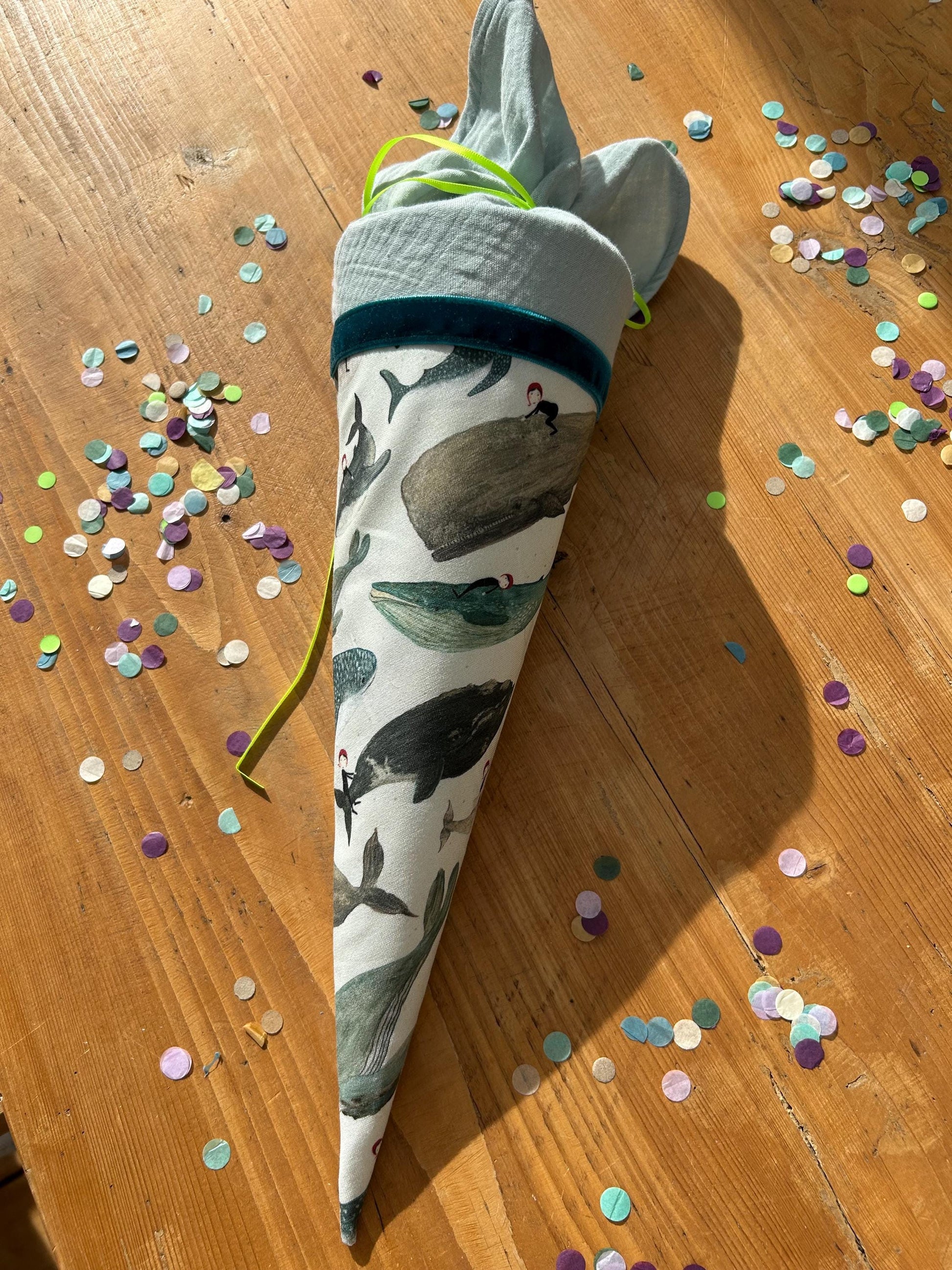 Schultüte Geschwisterschultüte Musselin Schultüte Stoff Schultüte Jungen Schultüte Wale, Walschultüte, Zuckertüte individuell personalisiert