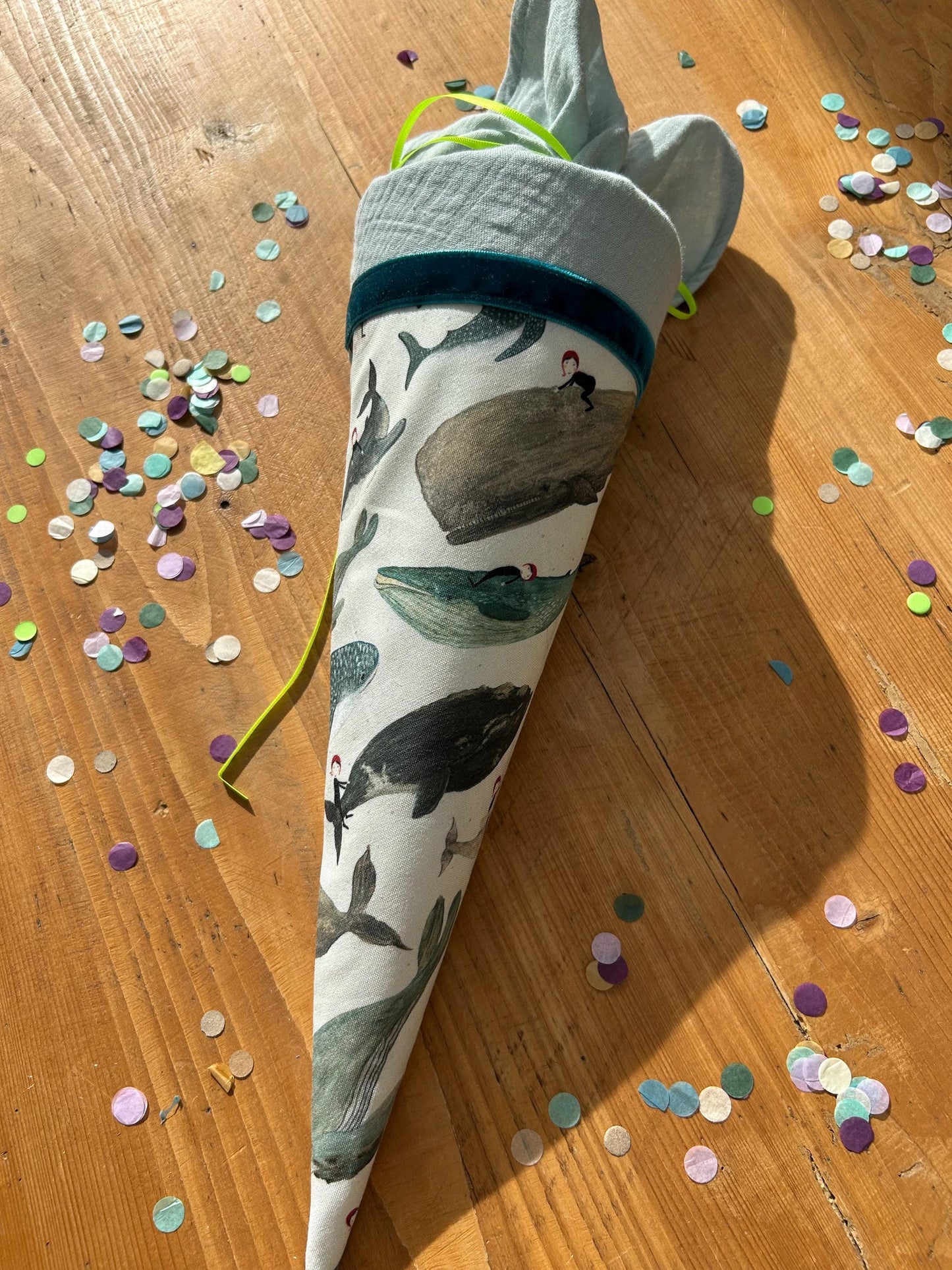 Schultüte Geschwisterschultüte Musselin Schultüte Stoff Schultüte Jungen Schultüte Wale, Walschultüte, Zuckertüte individuell personalisiert