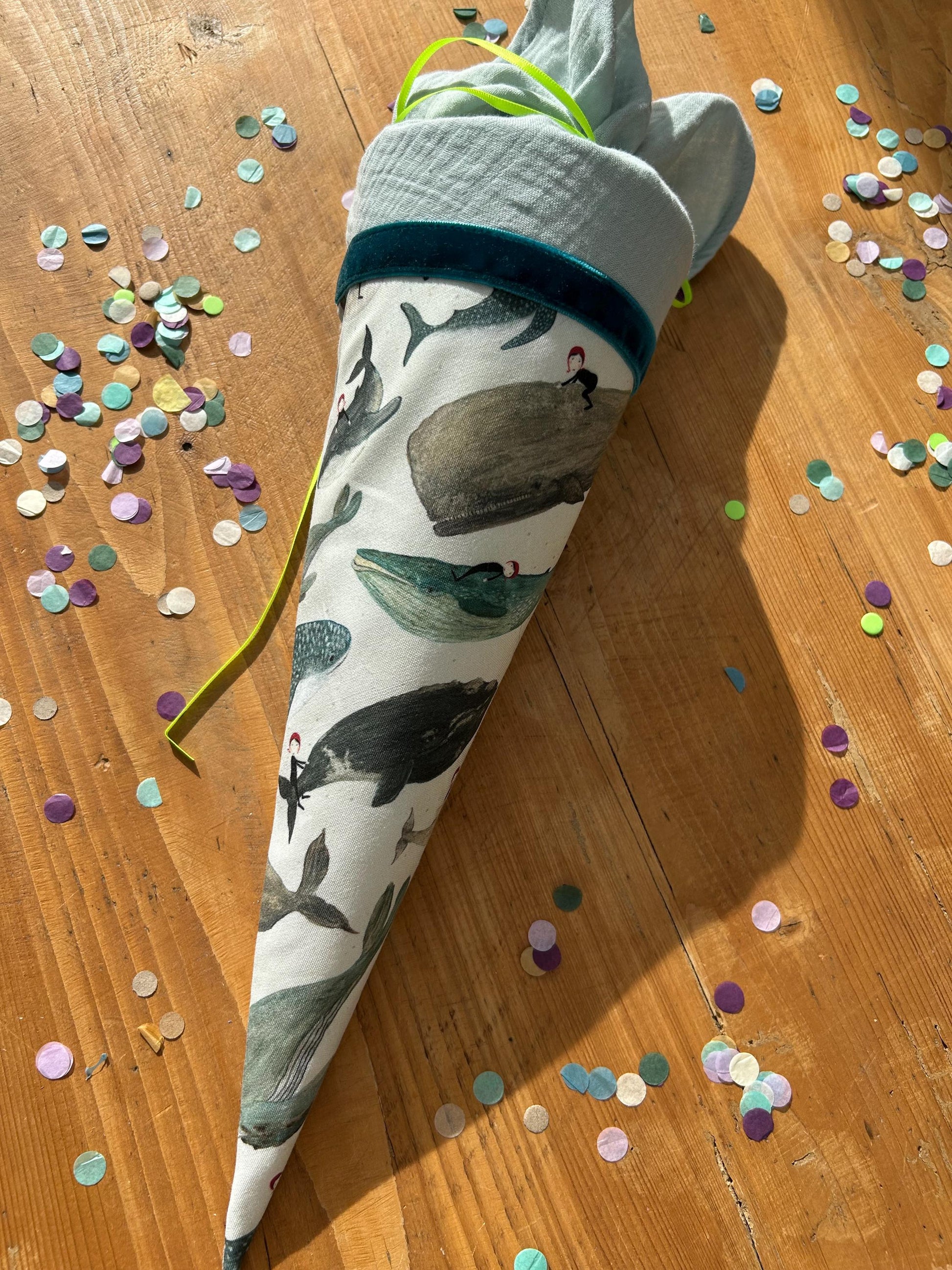 Schultüte Geschwisterschultüte Musselin Schultüte Stoff Schultüte Jungen Schultüte Wale, Walschultüte, Zuckertüte individuell personalisiert