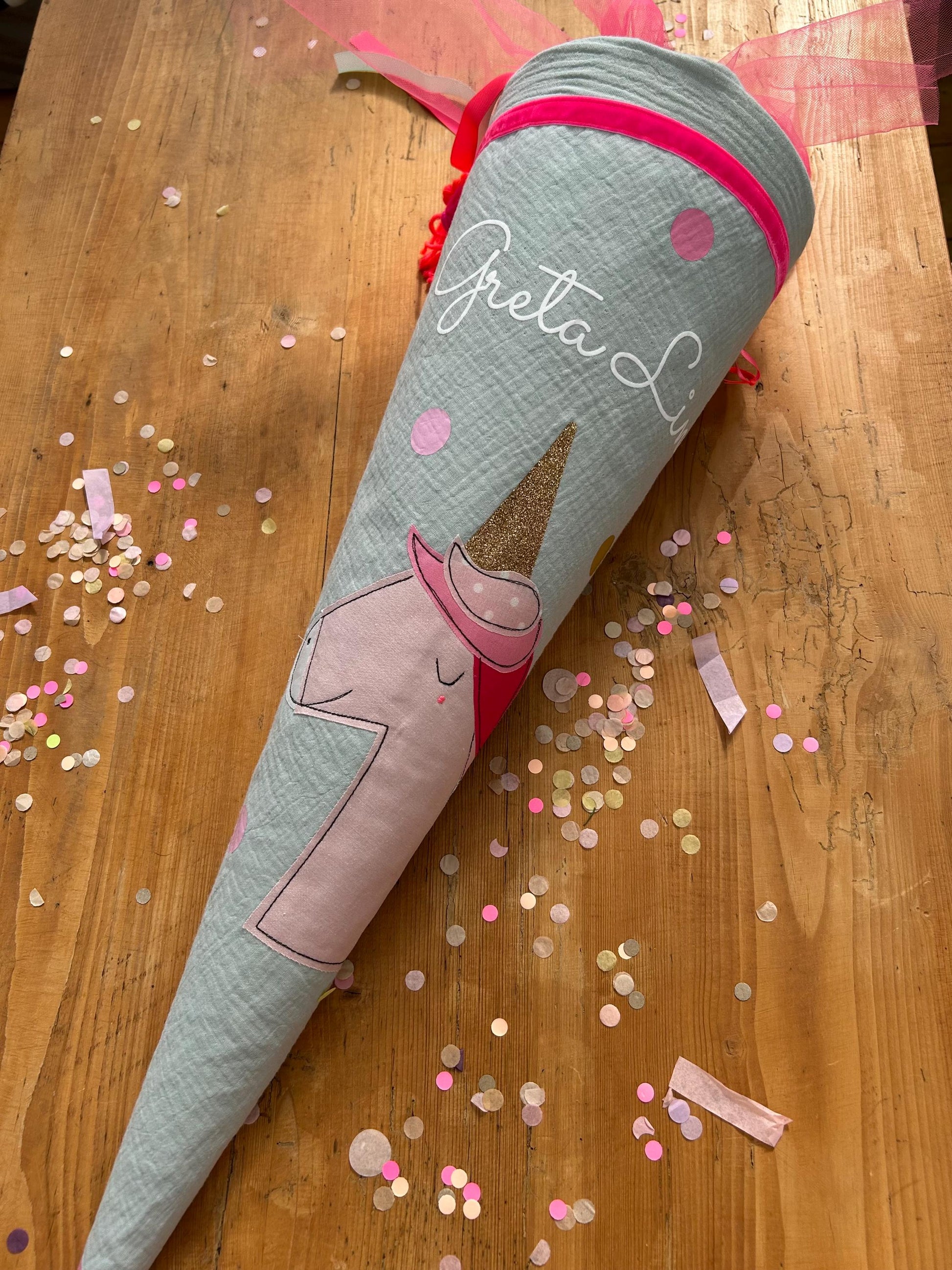 Schultüte Musselin Schultüte Stoff Schulanfang Schultüte Mädchen Schultüte Einhorn Einschulung Geschwisterschultüte Musselinschultüte