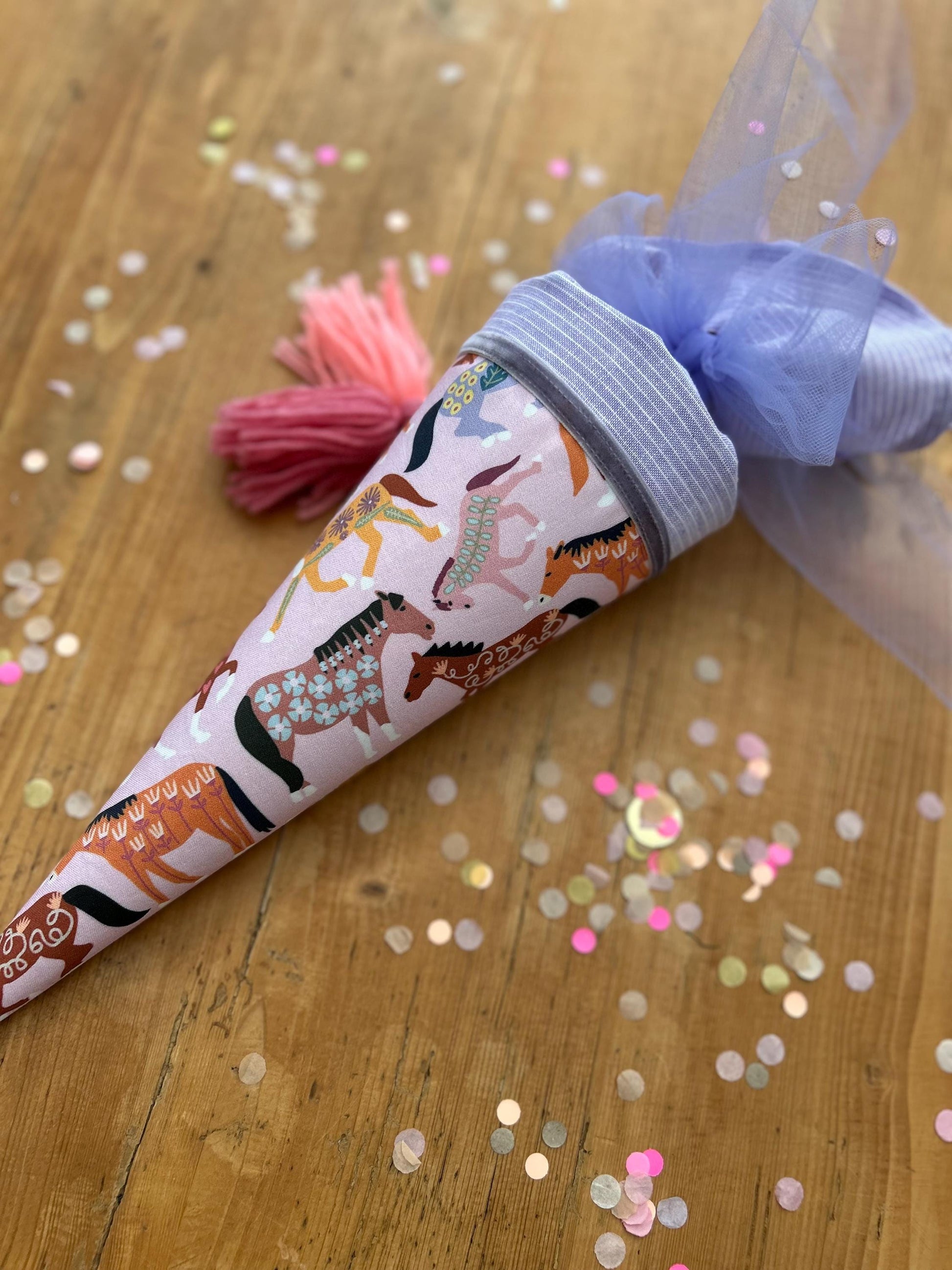 Einzelstück! sofort lieferbar, Schultüte Musselin Schultüte Stoff Schultüte Mädchen Schultüte Pferde, Pferdeschultüte, Zuckertüte