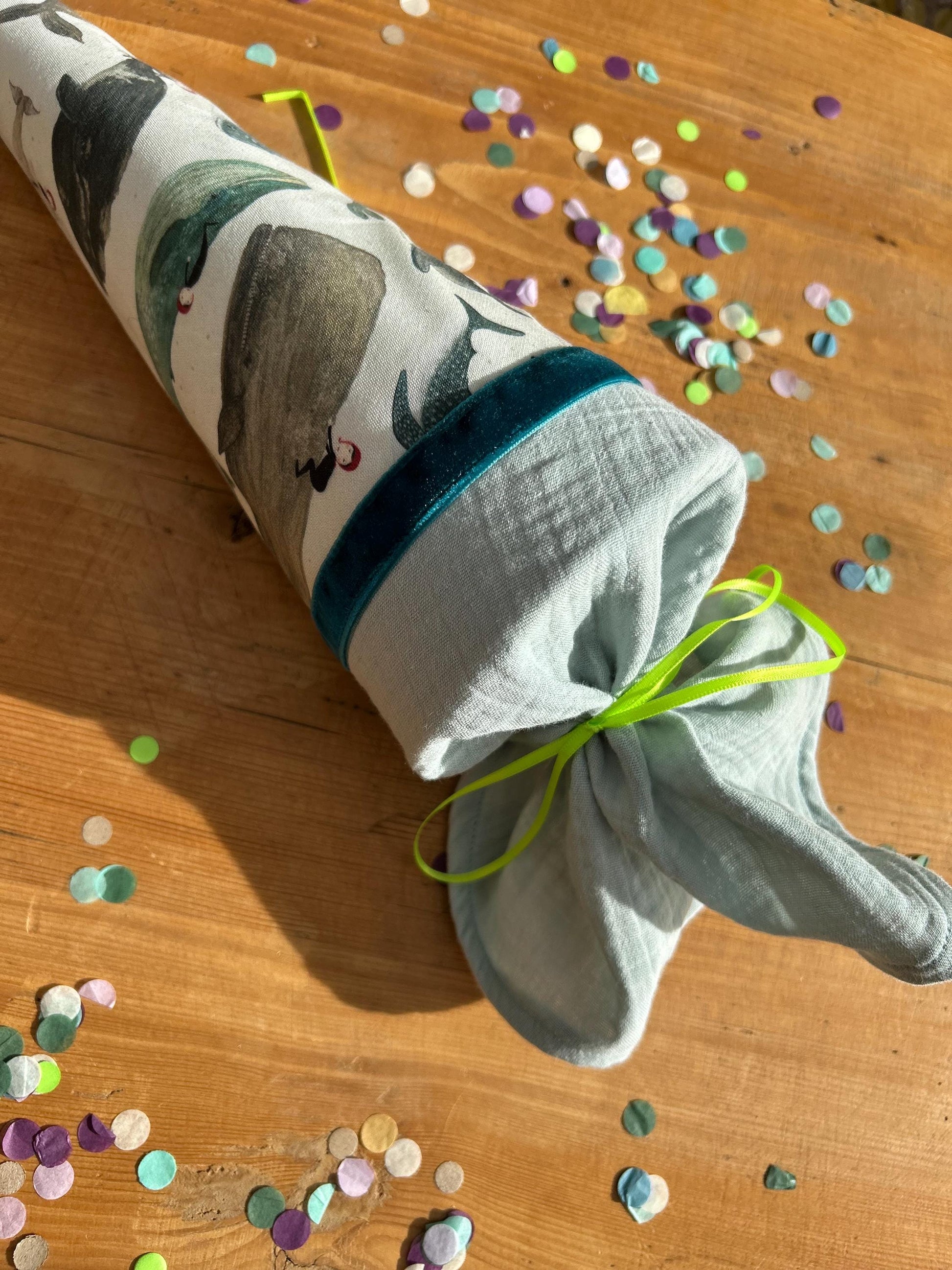 Schultüte Geschwisterschultüte Musselin Schultüte Stoff Schultüte Jungen Schultüte Wale, Walschultüte, Zuckertüte individuell personalisiert