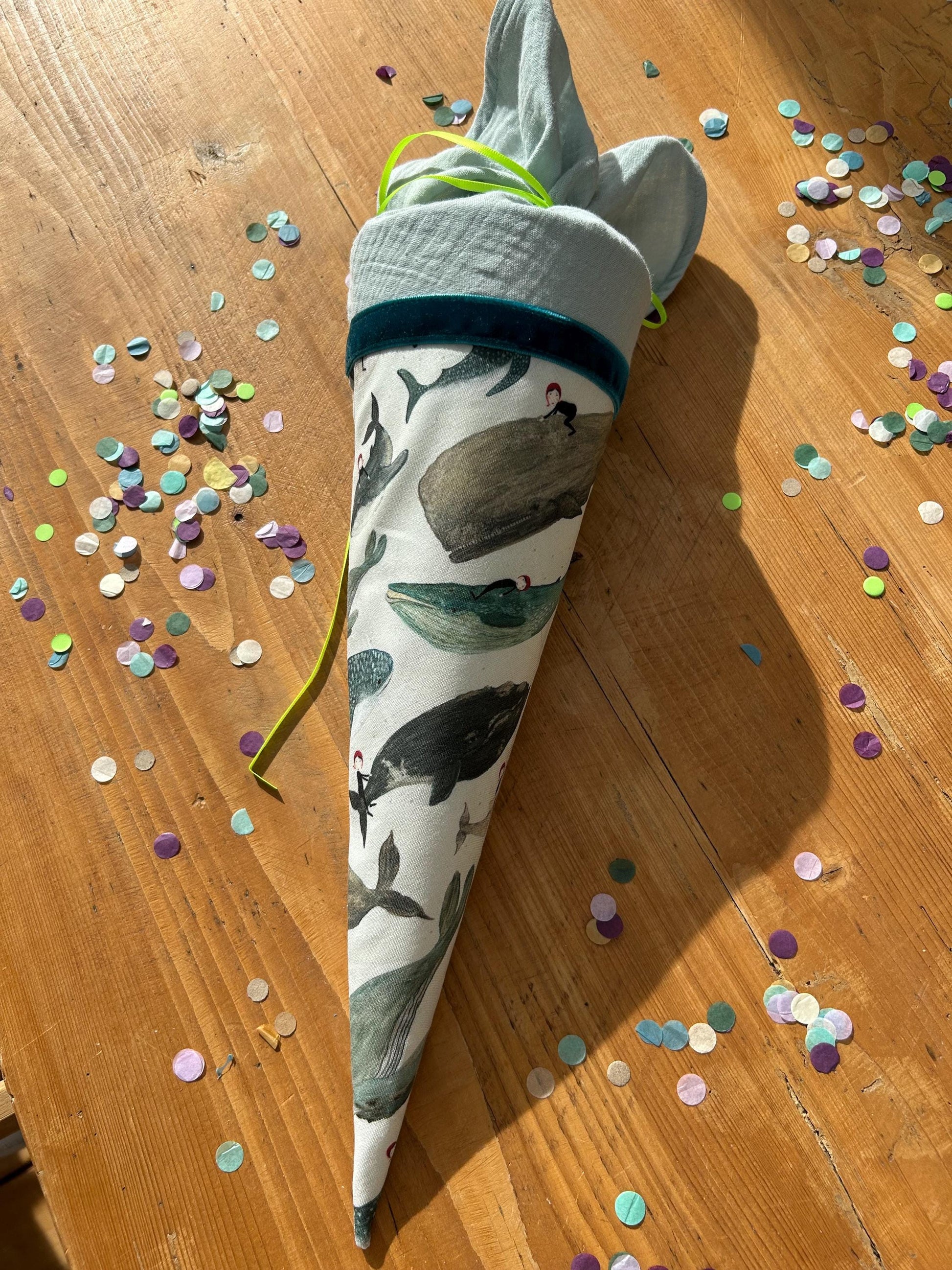 Schultüte Geschwisterschultüte Musselin Schultüte Stoff Schultüte Jungen Schultüte Wale, Walschultüte, Zuckertüte individuell personalisiert