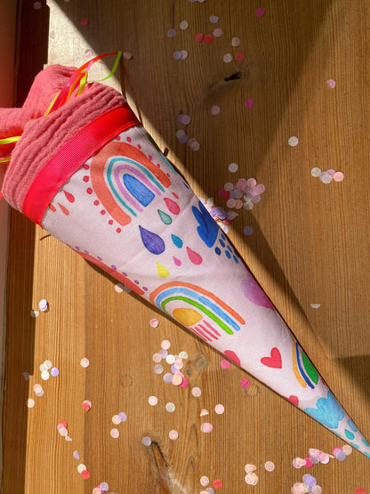 Geschwisterschultüte, Zuckertüte, Trosttüte Mädchen Jungs Regenbogen gute Laune Schulanfang Einschulung Kiga Start Milla Louise neon pink