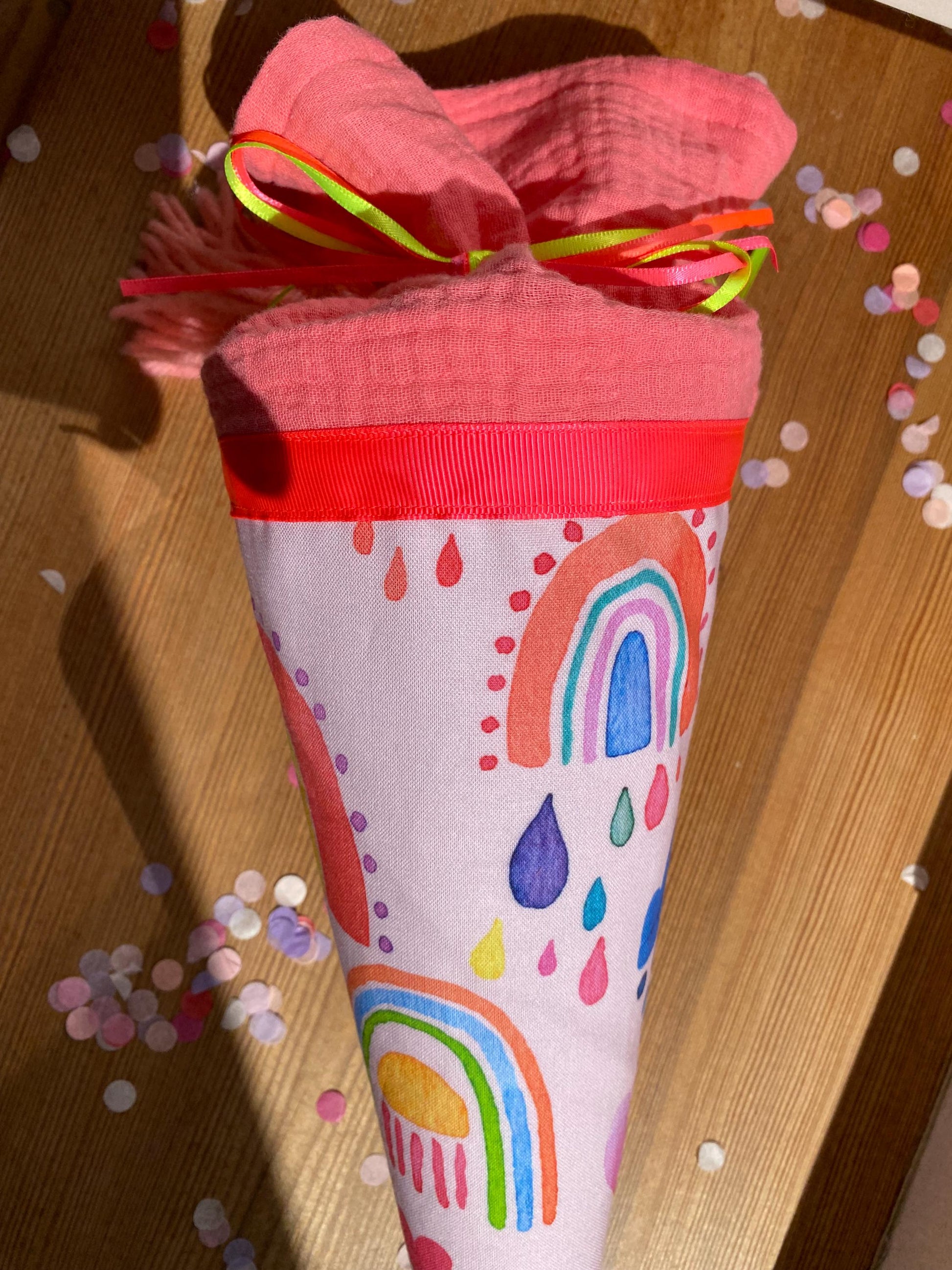 Geschwisterschultüte, Zuckertüte, Trosttüte Mädchen Jungs Regenbogen gute Laune Schulanfang Einschulung Kiga Start Milla Louise neon pink