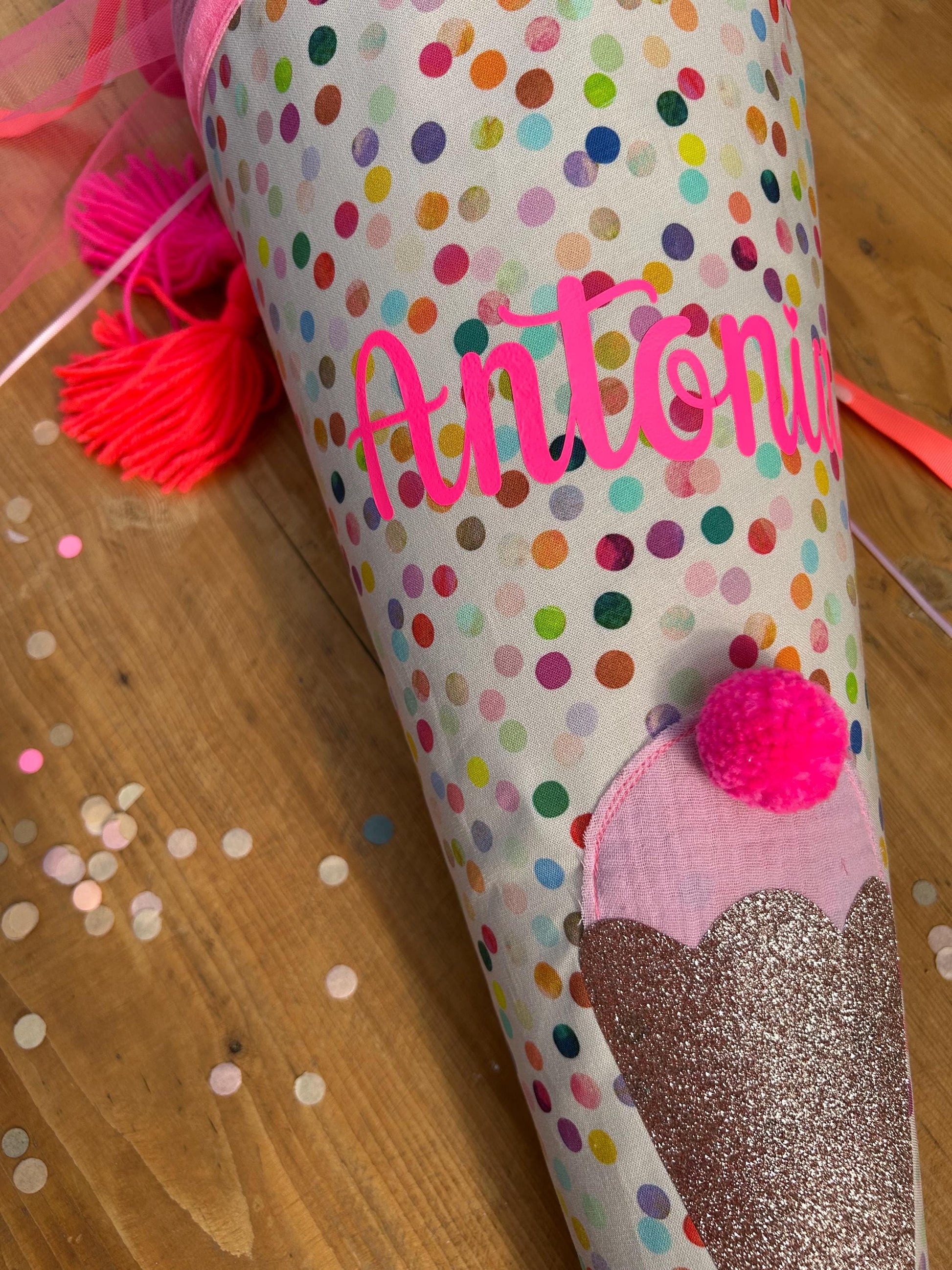 Schultüte Musselin Schultüte Stoff Schultüte Mädchen Schultüte Punkte, Schultüte Tüll, Schultüte Ergobag, Schultüte Regenbogen, Konfetti