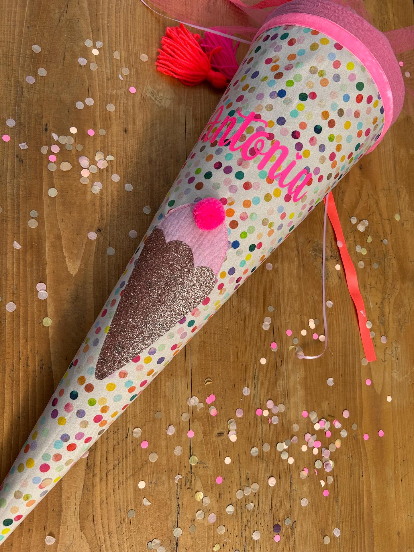 Schultüte Musselin Schultüte Stoff Schultüte Mädchen Schultüte Punkte, Schultüte Tüll, Schultüte Ergobag, Schultüte Regenbogen, Konfetti