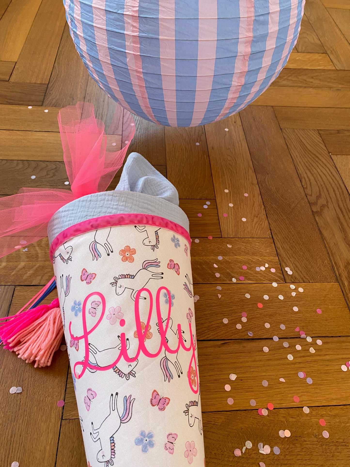 Schultüte Musselin Schulstart Schulanfang Mädchen Einschulung Ergobag Blume Schmetterling Step by step Einhorn pink neon Milla Louise