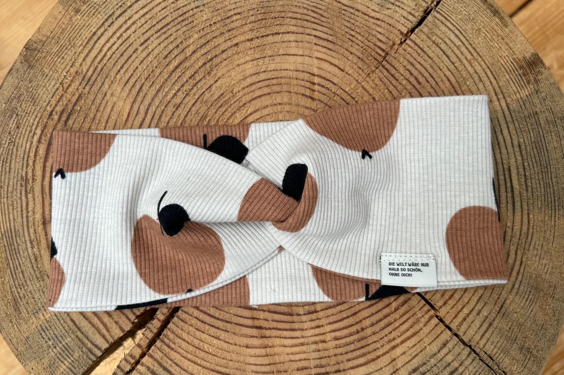 Stirnband Herbst, Stirnband mit Knoten Stirnband für Mädchen, Haarband für Mädchen,Knotenstirnband , Rippjersey, Label, Aufnäher, Patch