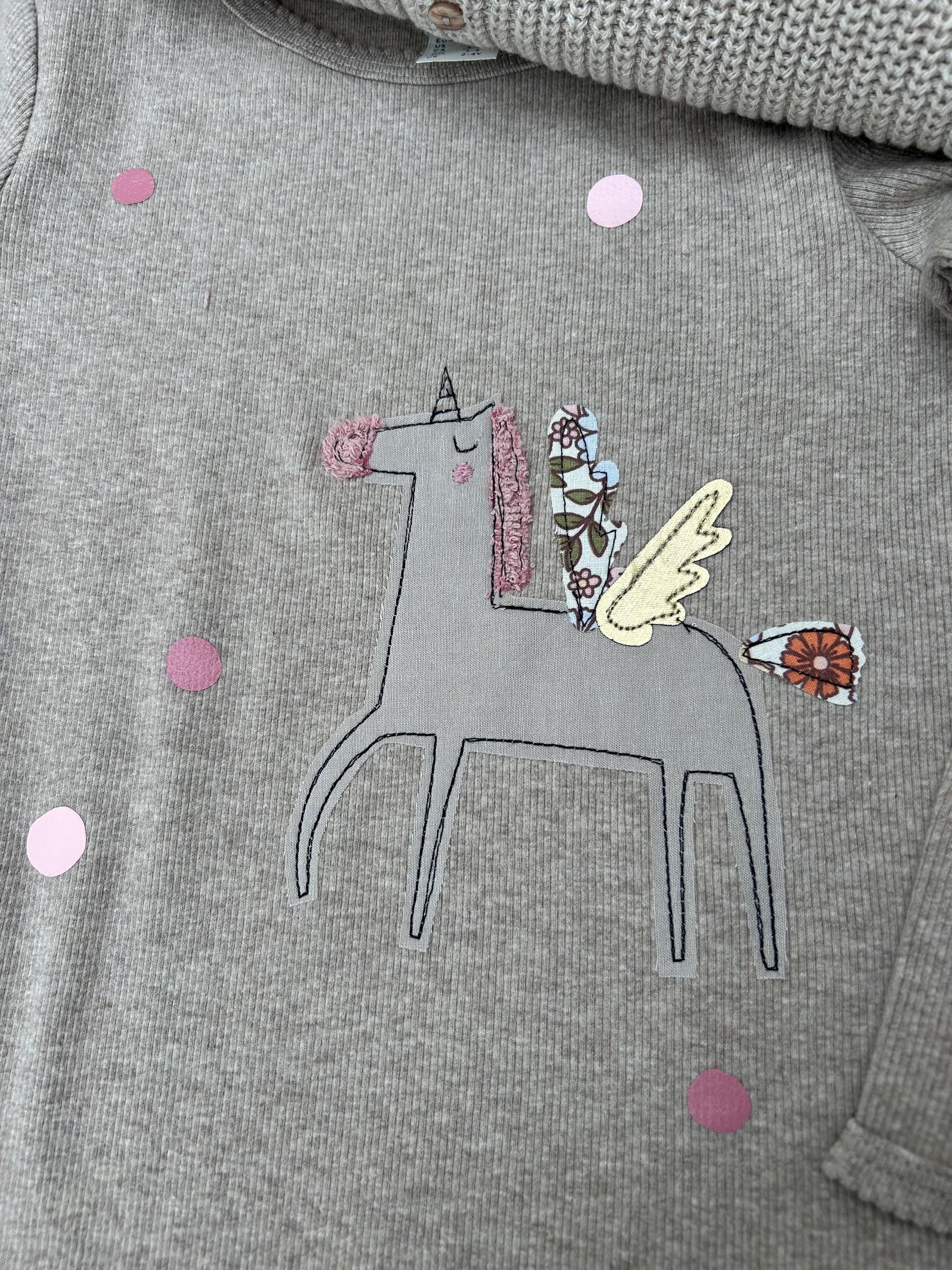 Rippjersey Shirt beige, Geburtstagsshirt Mädchen Shirt Biobaumwolle, Shirt zum Geburtstag, Geschenk Kinder, Langarmshirt Einhorn, Biojersey